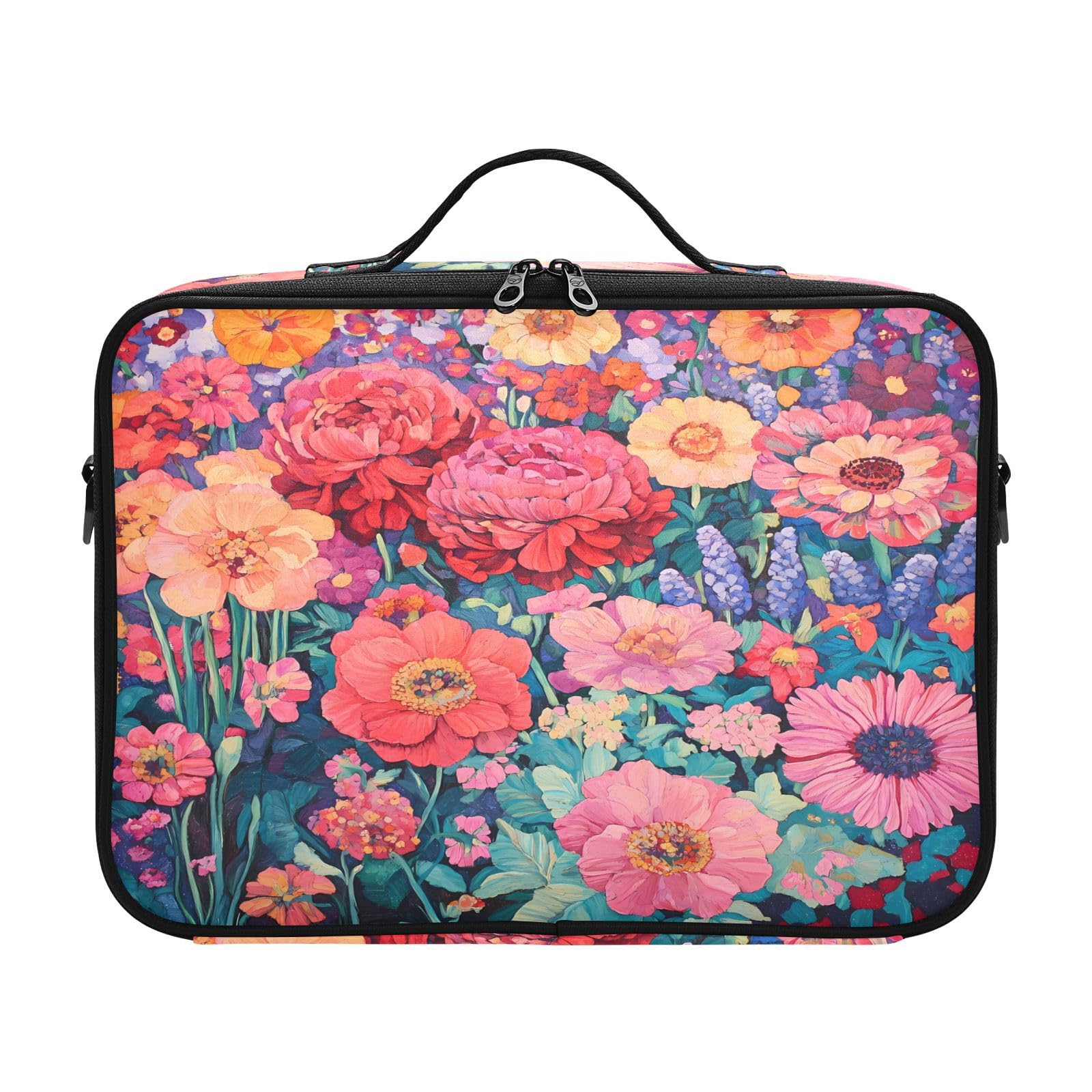 zyrtty Travel Makeup Train Case Spring Flowers Pink Cosmetic Organizer Portable Storage Bag with Adjustable Dividers for Cosmetics Brushes Toiletry Jewelry Digital Accessories