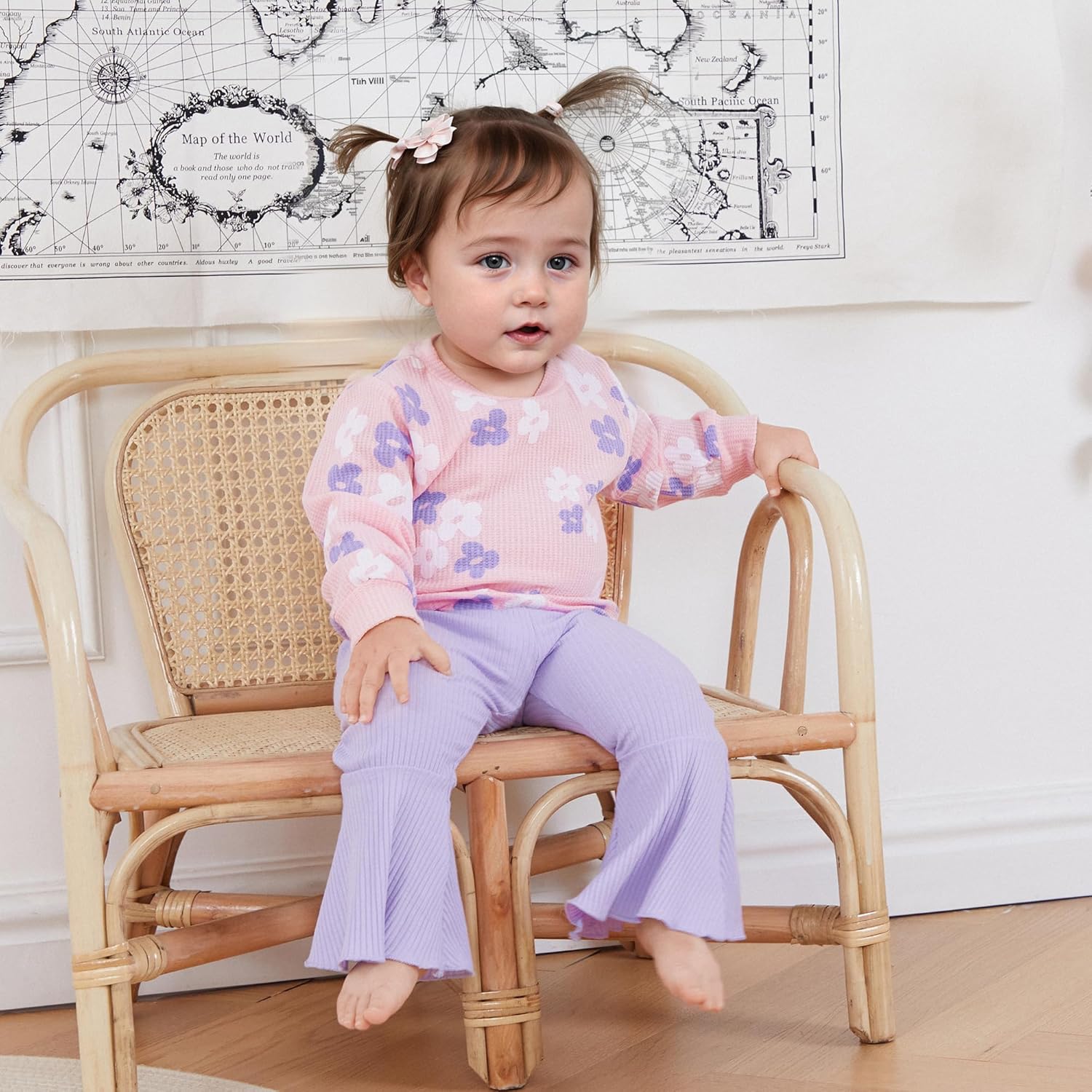 Baby Girl Fall Winter Clothes Floral Knit Crewneck Sweatshirts Flare Pants Set Toddler Bell-Bottoms Outfits - Image 2
