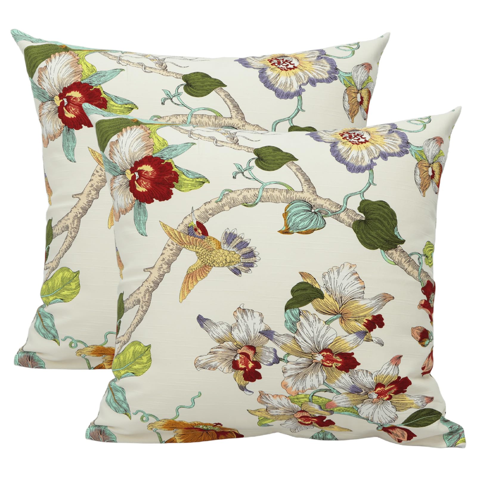 Betadistor Cotton Cushion Cover Big Flowers on White Decorative Throw Pillow Cover Home Decor Square 18x18 Inches Pillowcase 45X45cm for Garden Sofa Livingroom Bedroom White