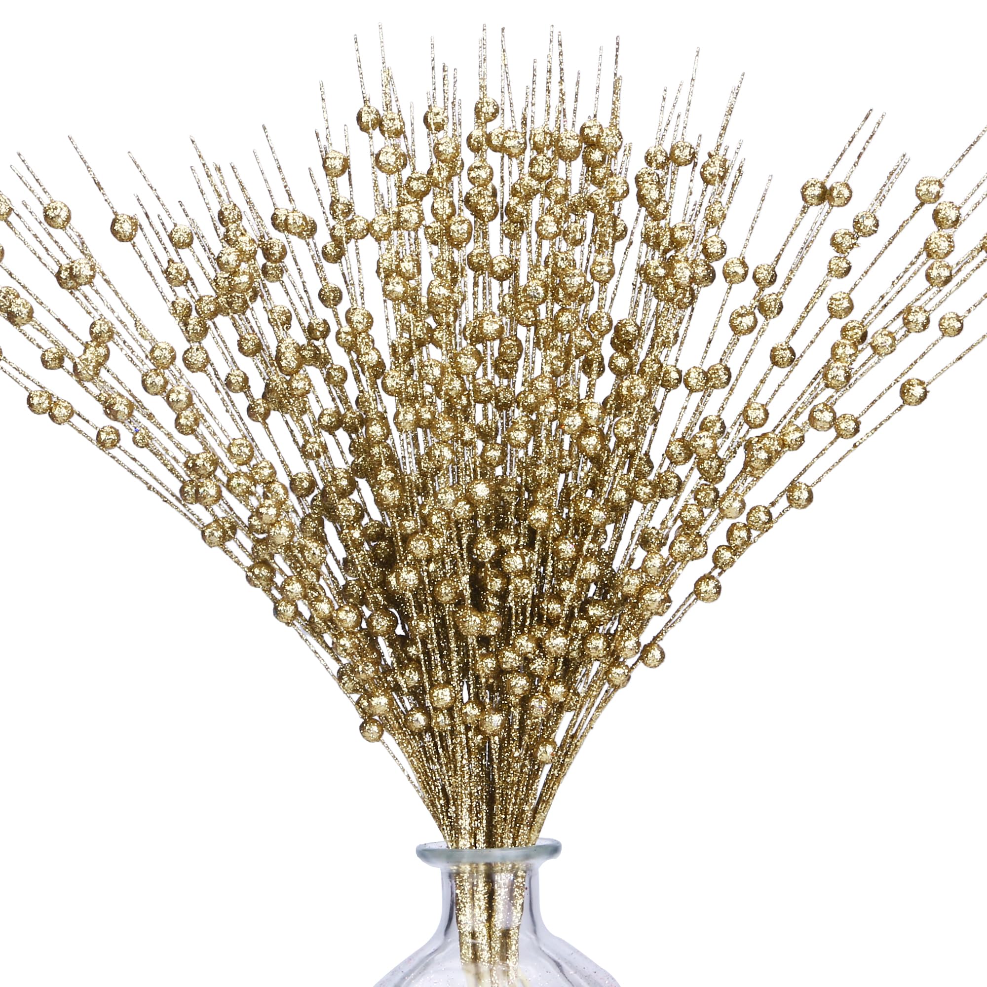 efivs arts 10 Pack Golden Artificial Glitter Berry Stems 15.7" Fake Christmas Picks Decorative Glitter Sticks for Christmas Tree DIY Wreath Crafts Fireplace Decor