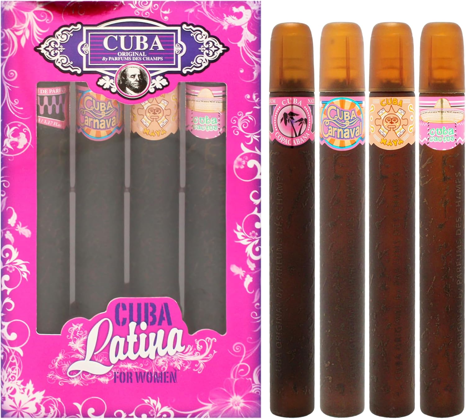 Cuba Latino Collection 4pcs. Gift Set (Contains Eau De Parfum Spray 1.17 Oz/35ml Or Carnival, Cactus, Maya & Copacabana) by Champs for Women Cuba Latino Collection 4pcs. Gift Set (Contains Eau De Parfum Spray 1.17 Oz/35ml Or Carnival, Cactus, Maya & Copacabana) by Champs for Women