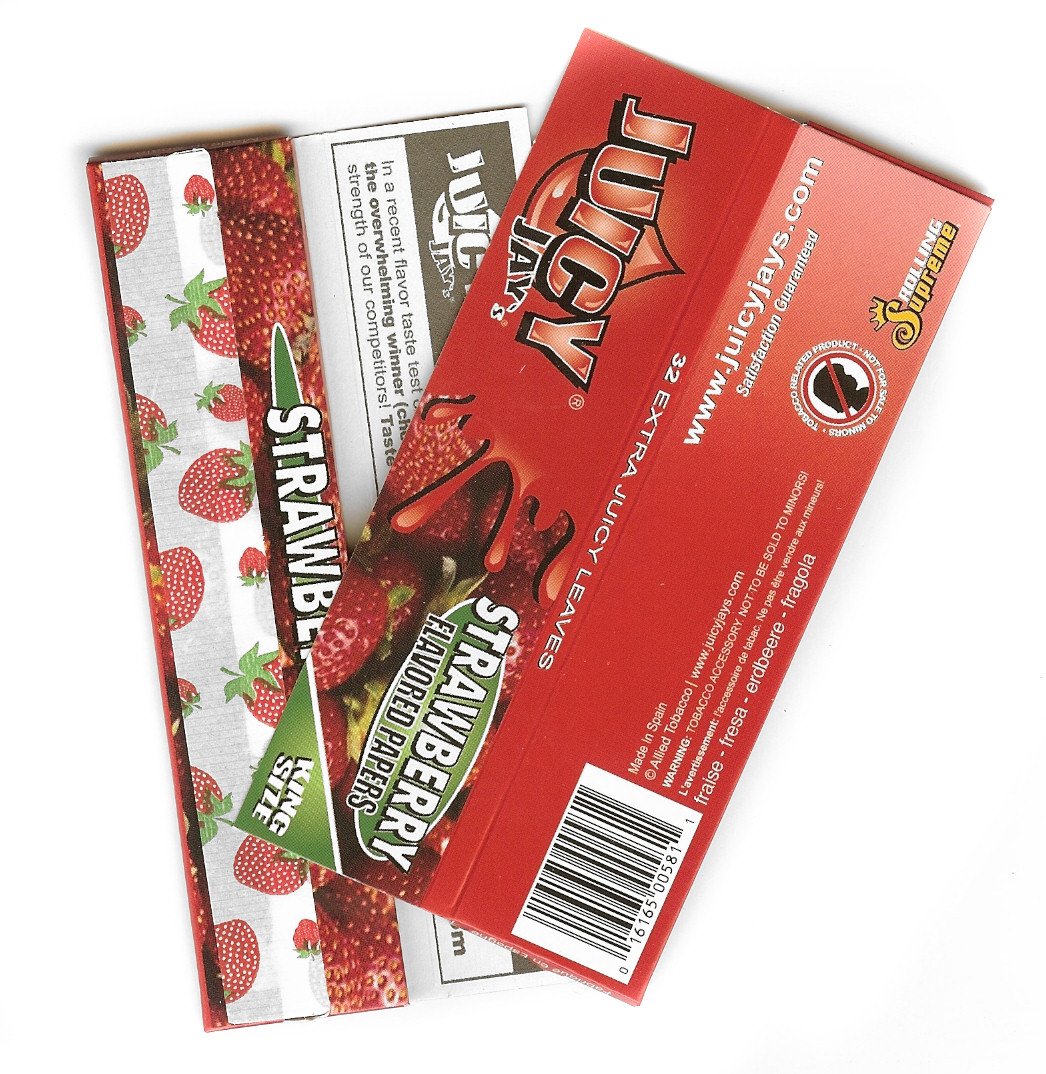 Juicy Jay's Strawberry King Size Slim Flavoured Papers - 5 Booklets (32 Leaves Each)