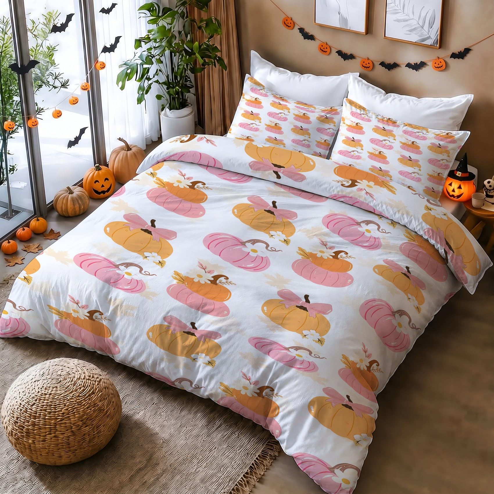 Generisch Rosa Kürbis Bettwäsche 220x240 3tlg Schlafzimmer Deko