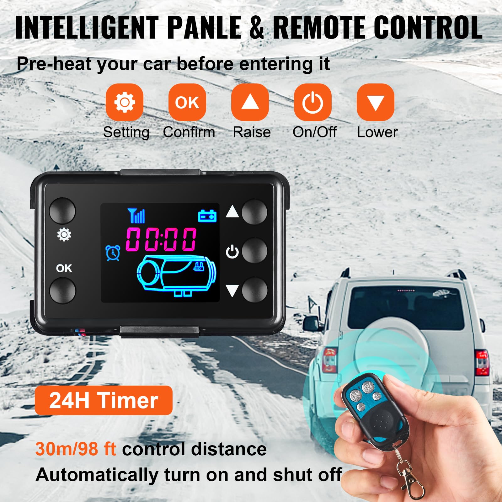 VEVOR Riscaldatore Diesel 12V Riscaldatore Aria Diesel per Auto da Parcheggio 8kW a Carburante con Telecomando e Monitor Termostato LCD per Auto, Camion, Camper, Barche Autobus