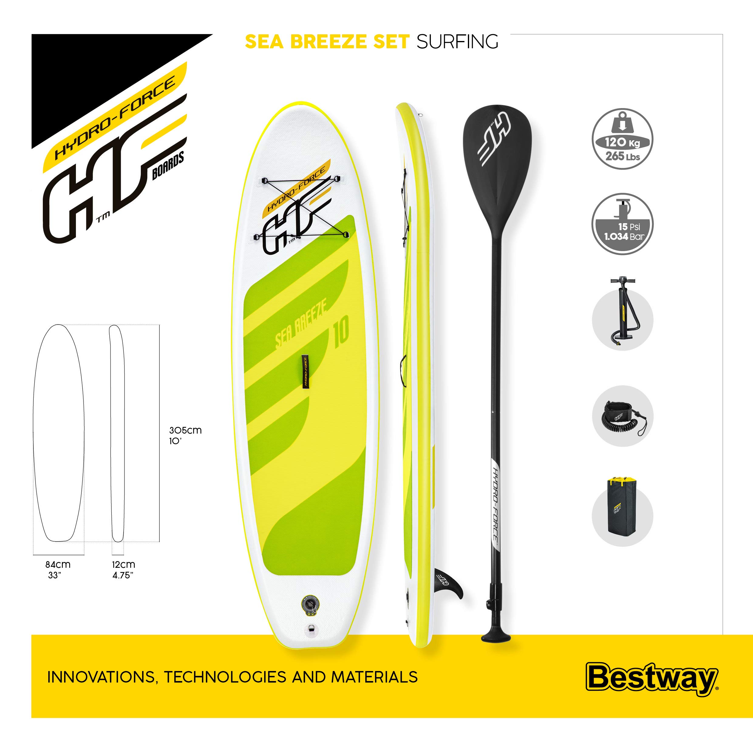 Bestway Hydro-Force™ SUP uniwersalny zestaw desek, Sea Breeze, 305 x 84 x 12 cm, z wiosłem