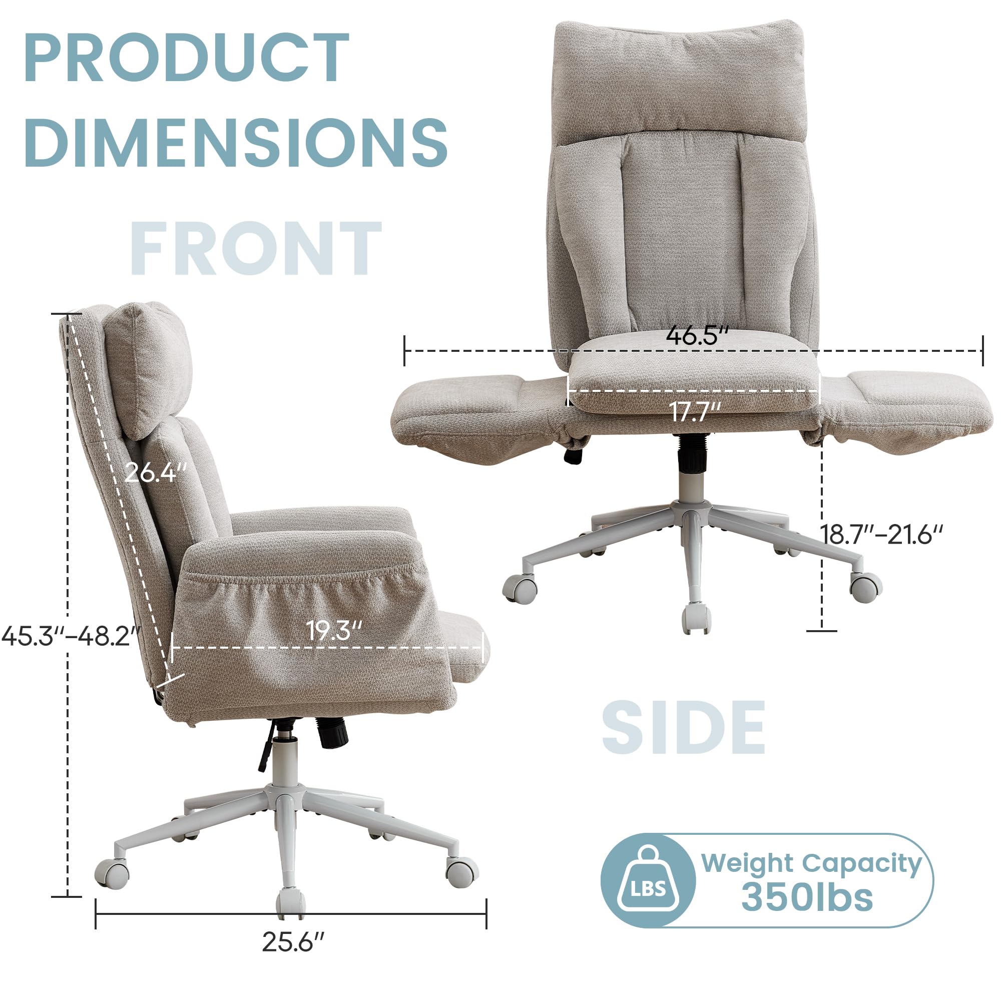 Bürostuhl mit Rollen, Ergonomischer Schreibtischstuhl mit extra breiter Sitzfläche, Verstellbare Armlehnen und Rückenlehne, Höhenverstellbarer Drehstuhl mit Wippfunktion, Homeoffice Stuhl (Grau)