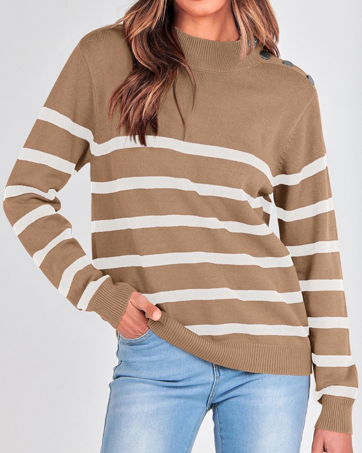 KIRUNDO Fall Sweaters for Women 2026 Striped Turtleneck Ribbed Knit Sweater Trendy Pullover Jumper Winter Fashion Clothing - Image 2