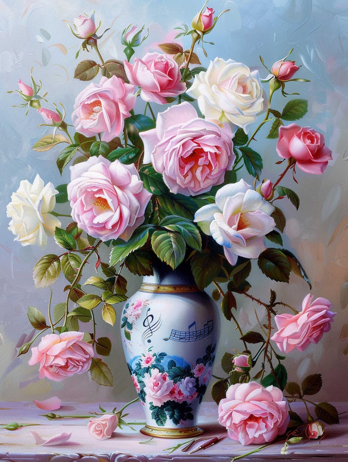 Taxpy 11CT Rosas En Un Jarrón Diy Kit De Punto De Cruz Flores Blancas Kits De Punto De Cruz Impresos,Bordado,Manualidades,Tejido,Pasatiempo,Juego De Punto De Aguja Estampado 80x100cm