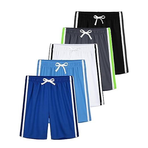 5 Pack Boys Athletic Shorts Boys Shorts Mesh Basketball Soccer Quick Dry Gym Clothes for Kids with Drawstring