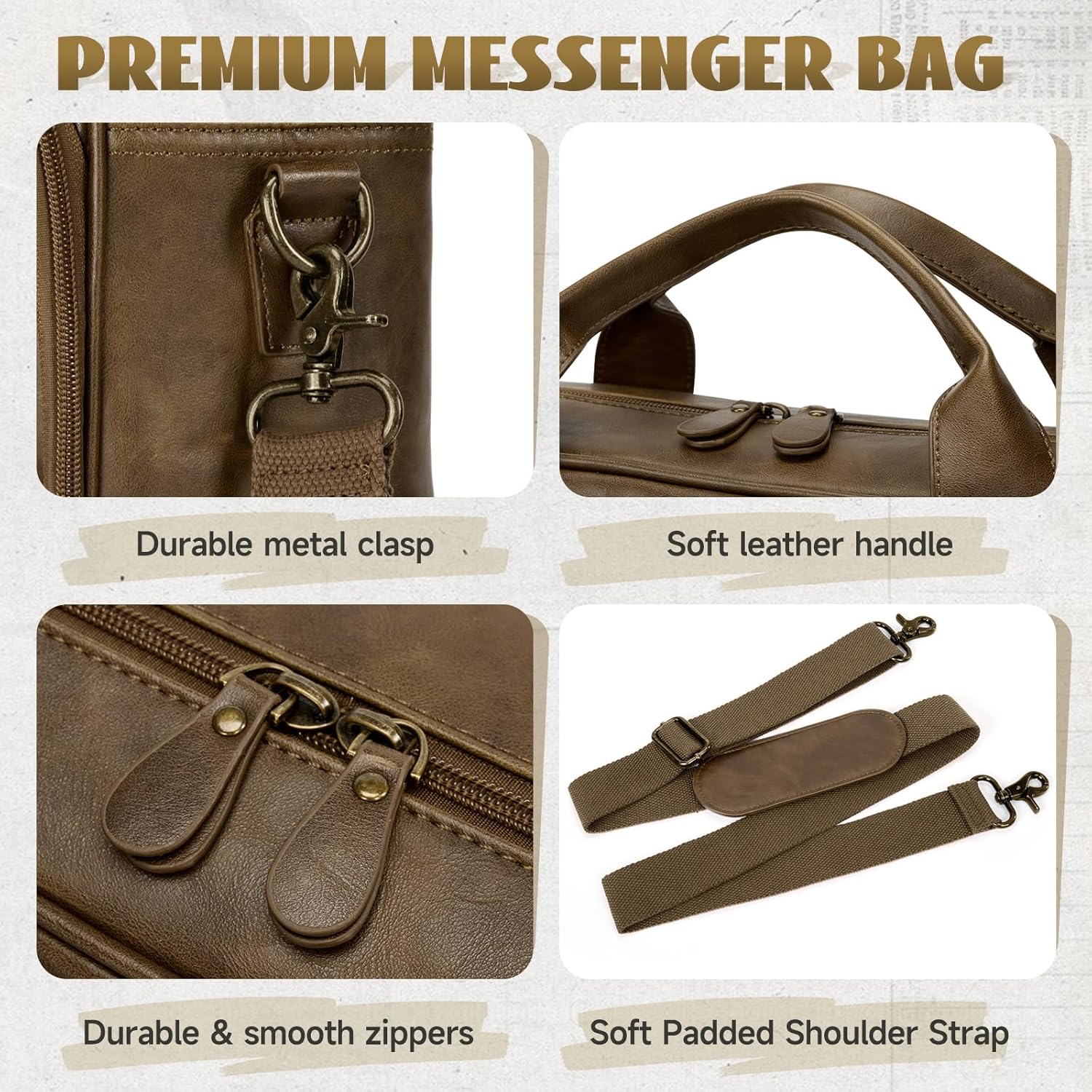 RAINSMORE Mens Laptop Bag PU Leather Messenger Bag 15.6 Inch Briefcase Vintage Computer Satchel Bag for Work Business - Image 6