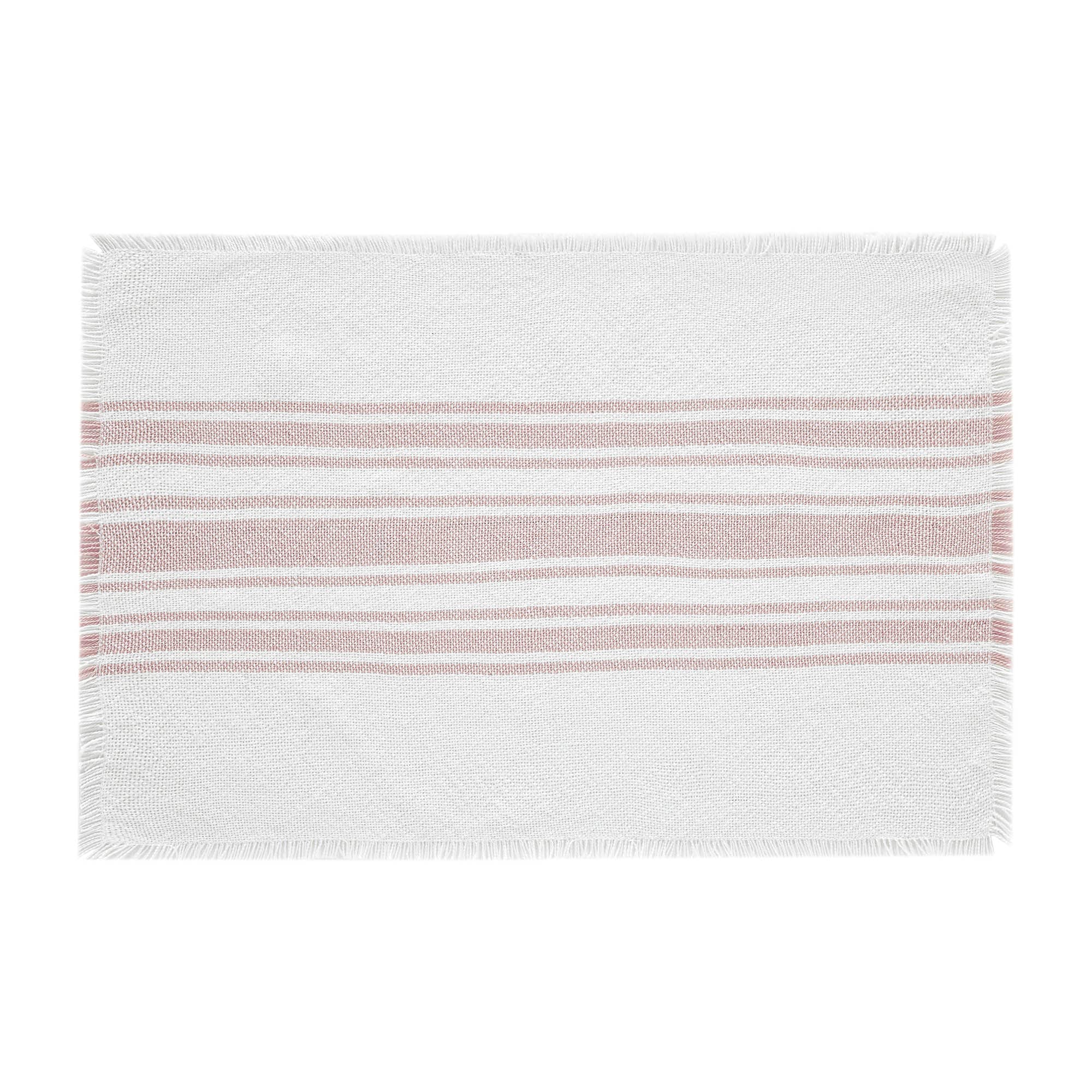 VHC Brands Juego de 6 manteles individuales de plástico reciclado rosa (PET) a rayas blancas antiguas de 13 x 19 pulgadas, resistentes al agua, ovalados para decoración de mesa de cocina
