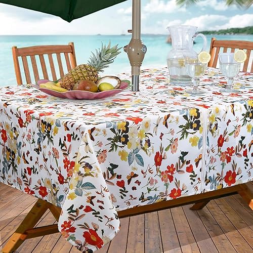 Miniatura 2 de ColorBird Mantel para exteriores con agujero para paraguas, mantel redondo de 60 pulgadas, impermeable, con cremallera, mantel de flores de bosemia