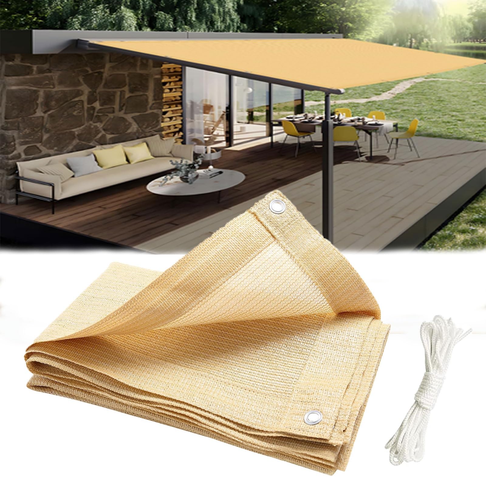 Tissu solaire 90% extérieur 3x13,7m avec œillets pour jardin et terrasse