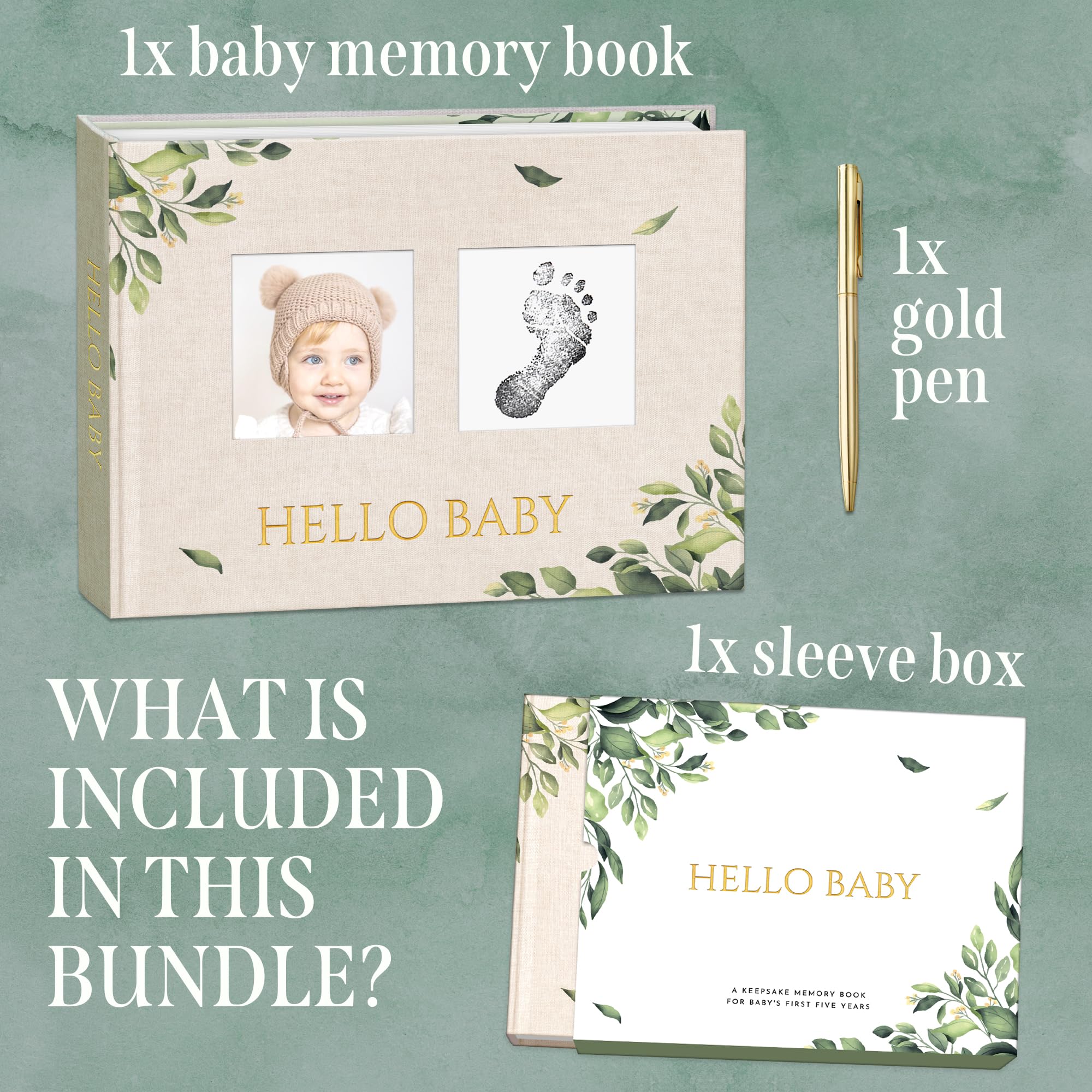 Andenken Baby Erinnerungsbuch 30,2 x 22,4 cm, Meilensteinbuch für Baby mit goldenem Stift und Matte Papier Hardcover-Box. geschlechtsneutrales Erinnerungsbuch für Baby Junge oder Mädchen, Babybuch mit
