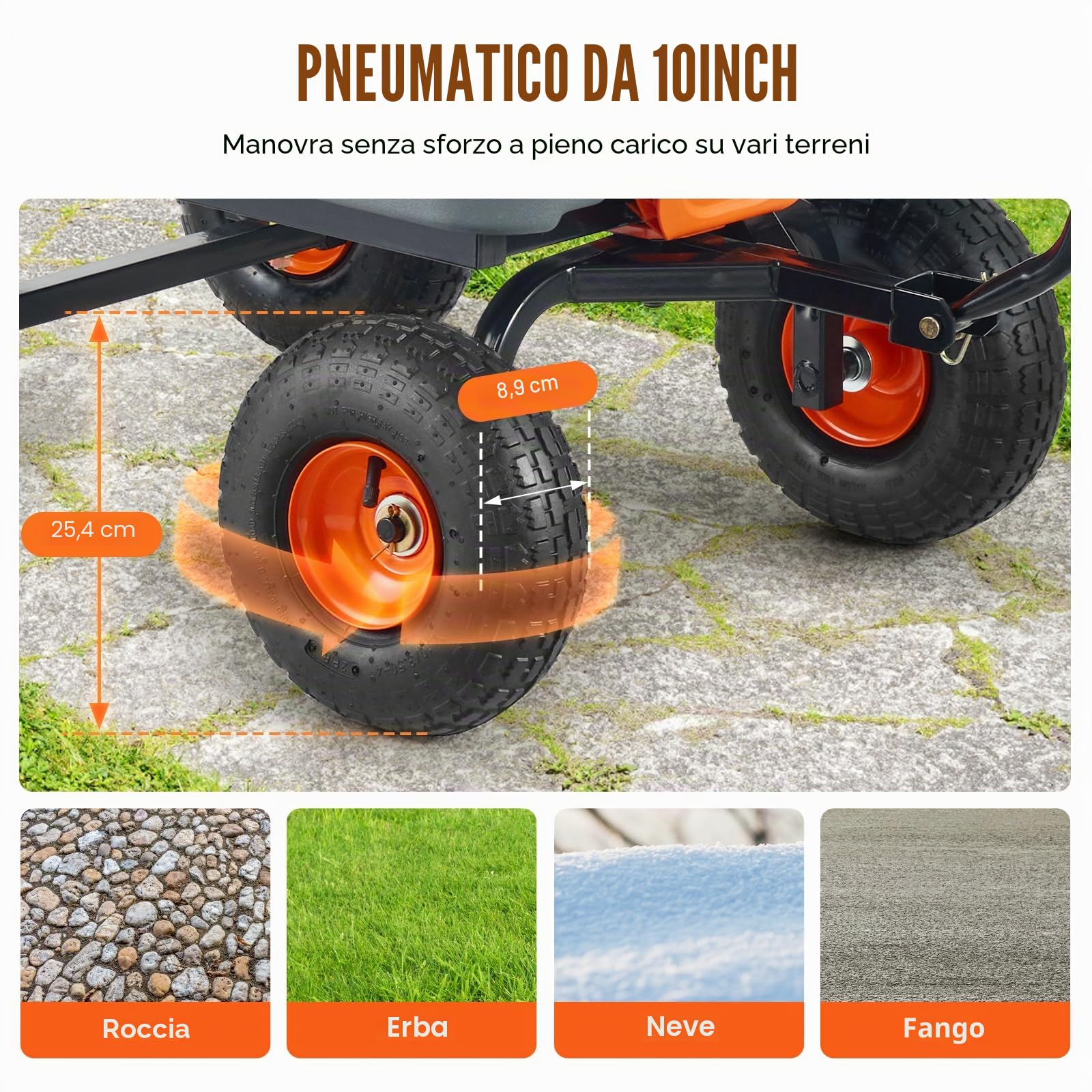 VEVOR Carrello Ribaltabile, Carrello Ribaltabile da Giardino con Telaio in Acciaio, Carro Ribaltabile con Maniglia Convertibile 2 in 1, Carriola Utilitaria Capacità di 800 libbre