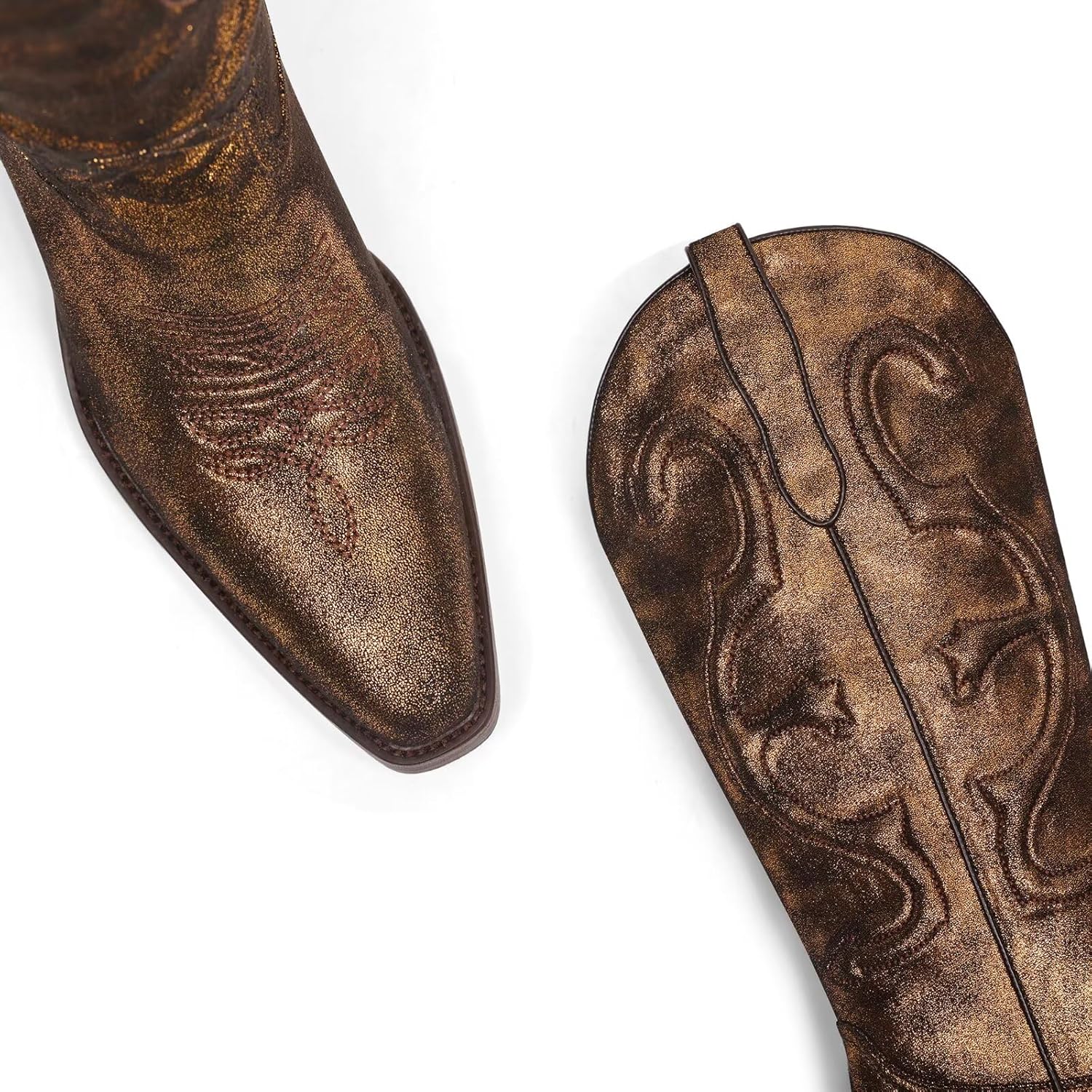 Women's Cowboy Boots Mid Calf Cowgirl Boots Pointed Toe Chunky Heel Fashion Embroidery Western Pull On Boots - Image 5