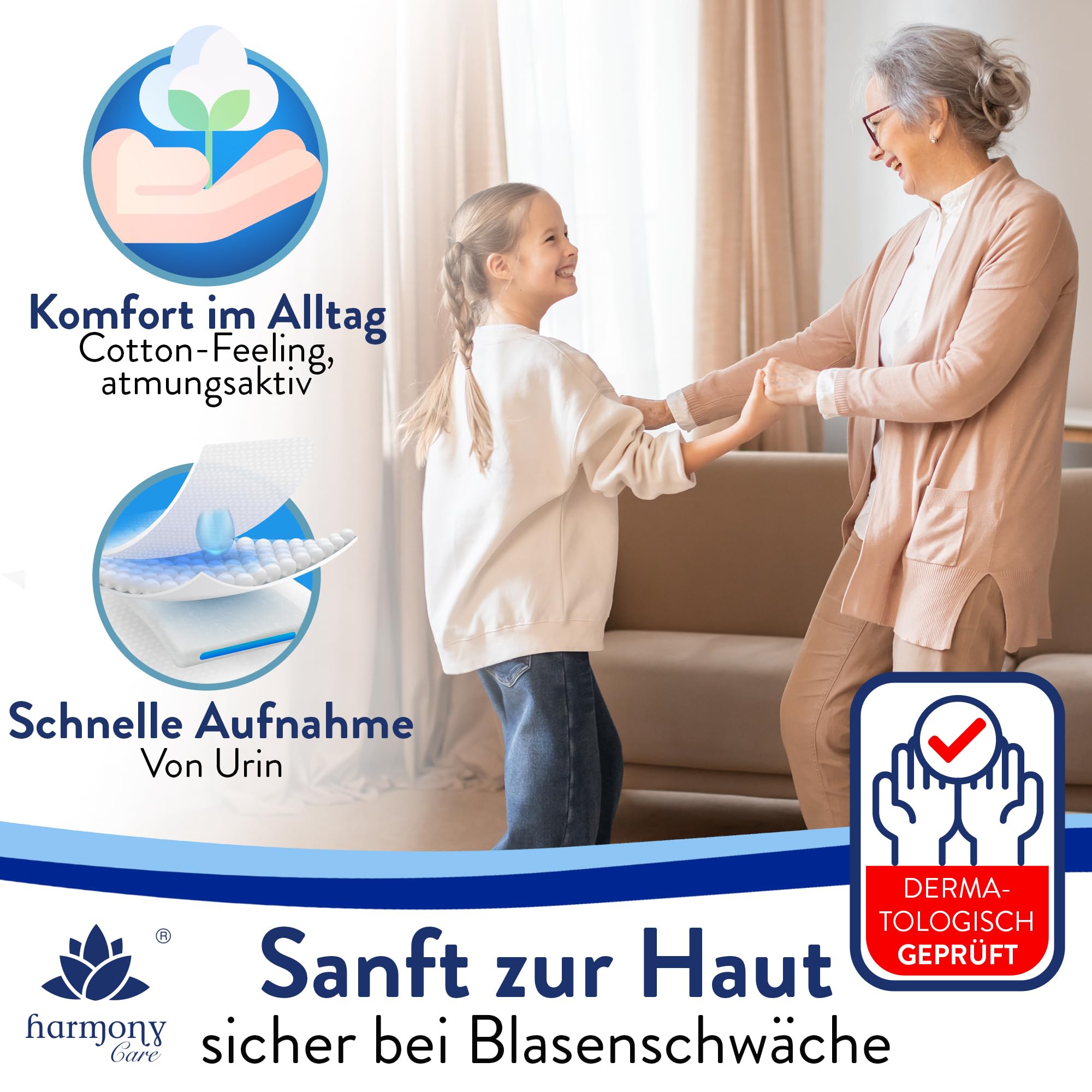 Harmony Care® Lady MAXI Inkontinenzeinlagen für Damen extra stark – saugstarke Inkontinenz Einlagen bei mittlere bis starker Blasenschwäche - auslaufsichere Hygieneeinlagen für die Nacht, 28 Stück