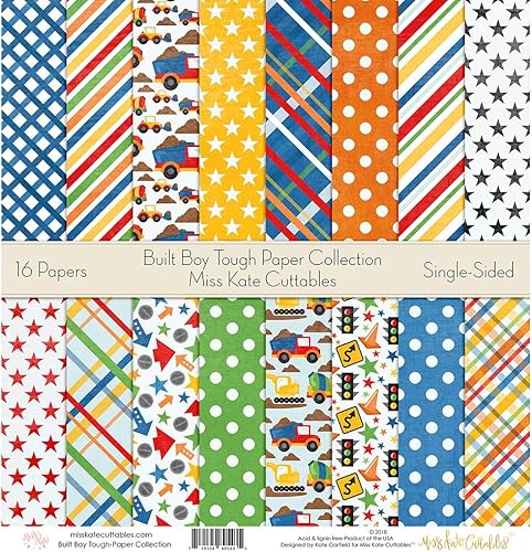 Miniatura 7 de Paquete de papel de patrón – Built Boy Tough – Scrapbook Premium Specialty Paper de una cara de 12 x 12 pulgadas, colección incluye 16 hojas – por