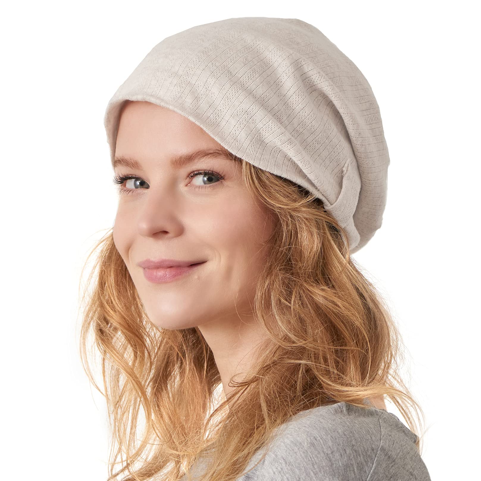 CHARM Slouchy Beanie for Women - Cute Cotton Slouch Hat, Chemo Headwear, Hair Cover Sleep Cap Winter Beanie White