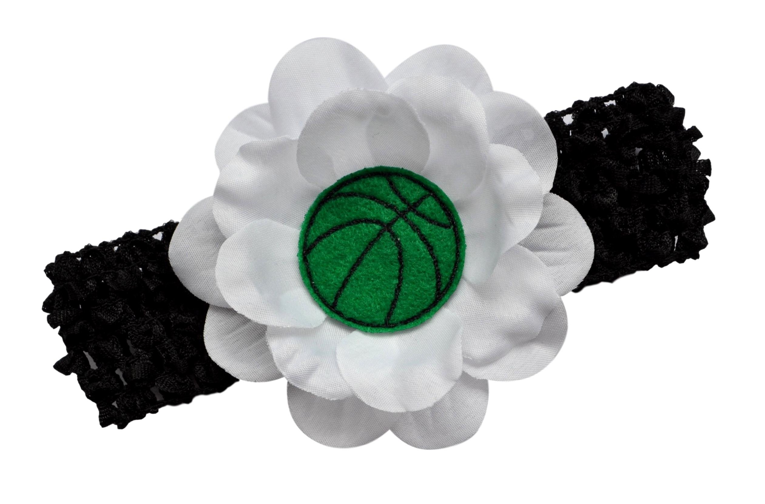 Baby and Toddler Embroidered Felt Basketball Team Flower Headband with Green Ball