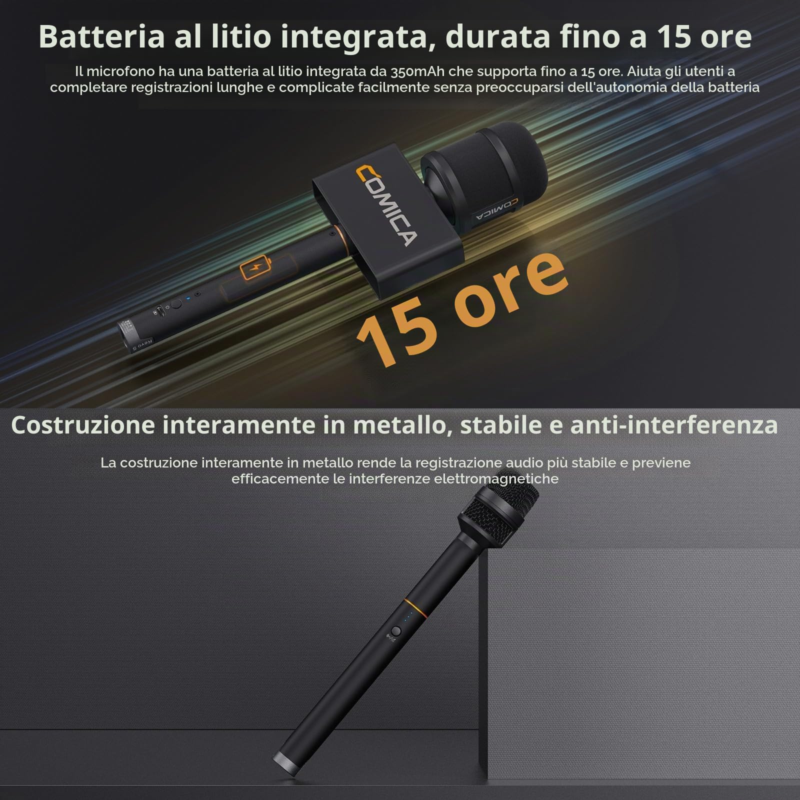 COMICA Revo S Microfono wireless per Reporter Compatibile con Windows, Mac OS, Supporta One-Key Denoise con Capsula per Microfono a Condensatore da 14mm per Smartphone per Podcasting, Report, Intervi