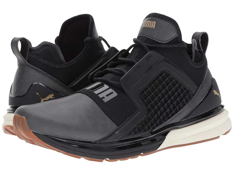 

PUMA Ignite Limitless Leather (Puma Black/Gold) Men's Shoes