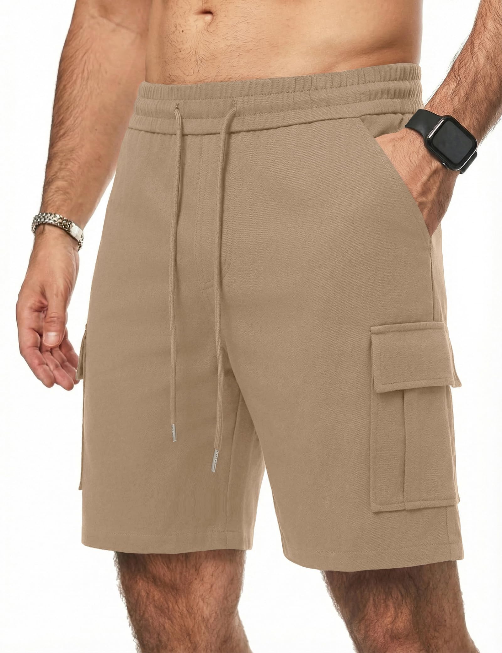 iClosam Kurze Hosen Herren Cargo Shorts Herren Baumwolle Elastische Taille mit Tunnelzug Bermuda Shorts Sommer Freizeithose mit Taschen,S-3XL