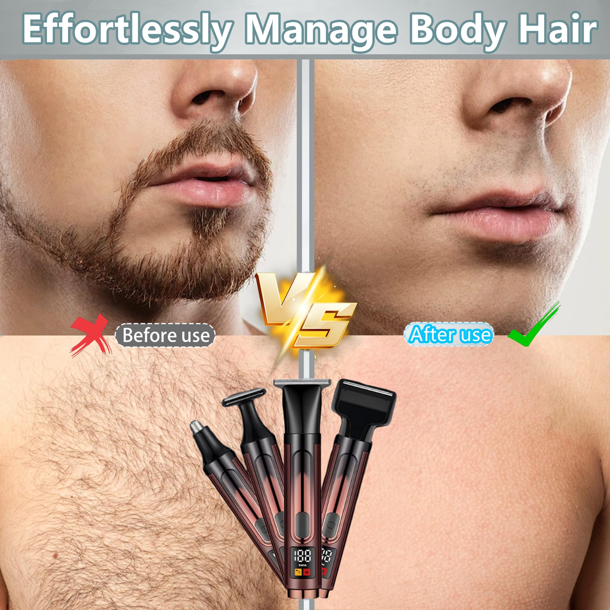 Rasoio elettrico per la schiena da uomo 4 in 1, kit per la cura del corpo con manico di estensione regolabile, display a LED impermeabile, rasoio pieghevole per il corpo da uomo