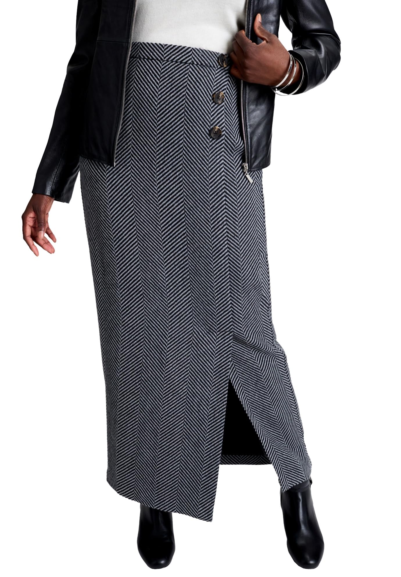 Jessica London Womens Plus Size Side-Button Wool Skirt