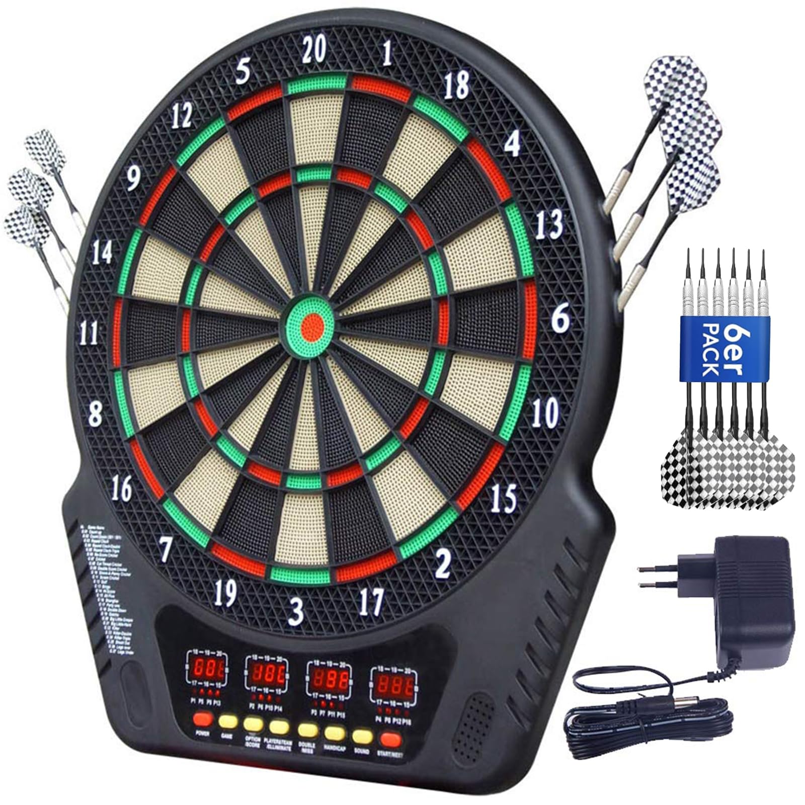 Bersaglio elettronico per freccette, Tabellone digitale per freccette per fino a 16 giocatori, 27 giochi con 243 opzioni di gioco per feste e serate di gioco DB301