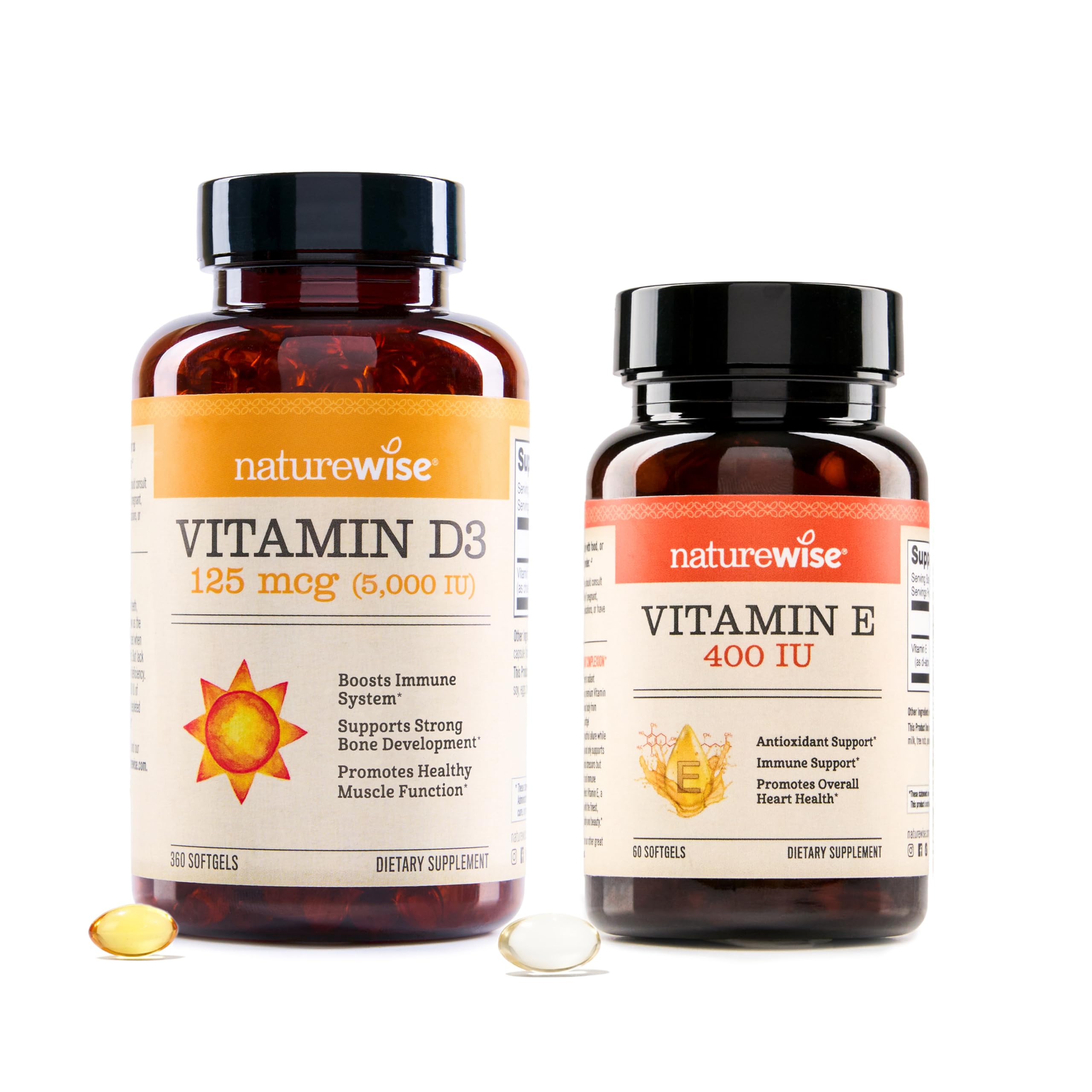 NatureWise Vitamin D3 5000IU (125mg) 360 Count + Vitamin E 400 IU (180mg DL-Alpha) 60 Count - Bundle for Immune, Energy, Heart Health Support - Soy, Dairy, Glut
