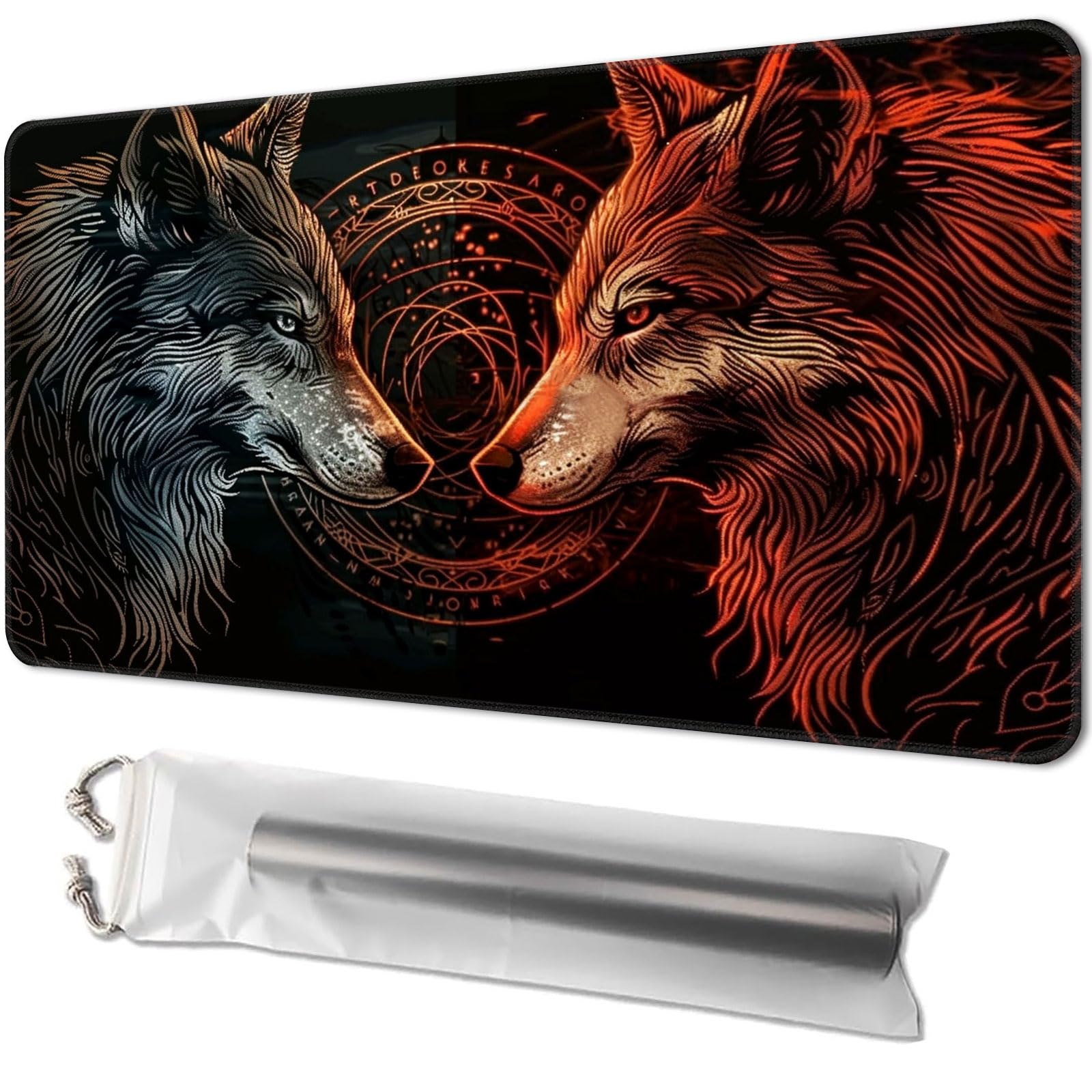 Playmat for TCG, with Free Storage Bags, Game Mat 24 x 14 inches, MTG and Board Game Mat for Cards, Ideal for Card Game Enthusiasts, Two Wolves