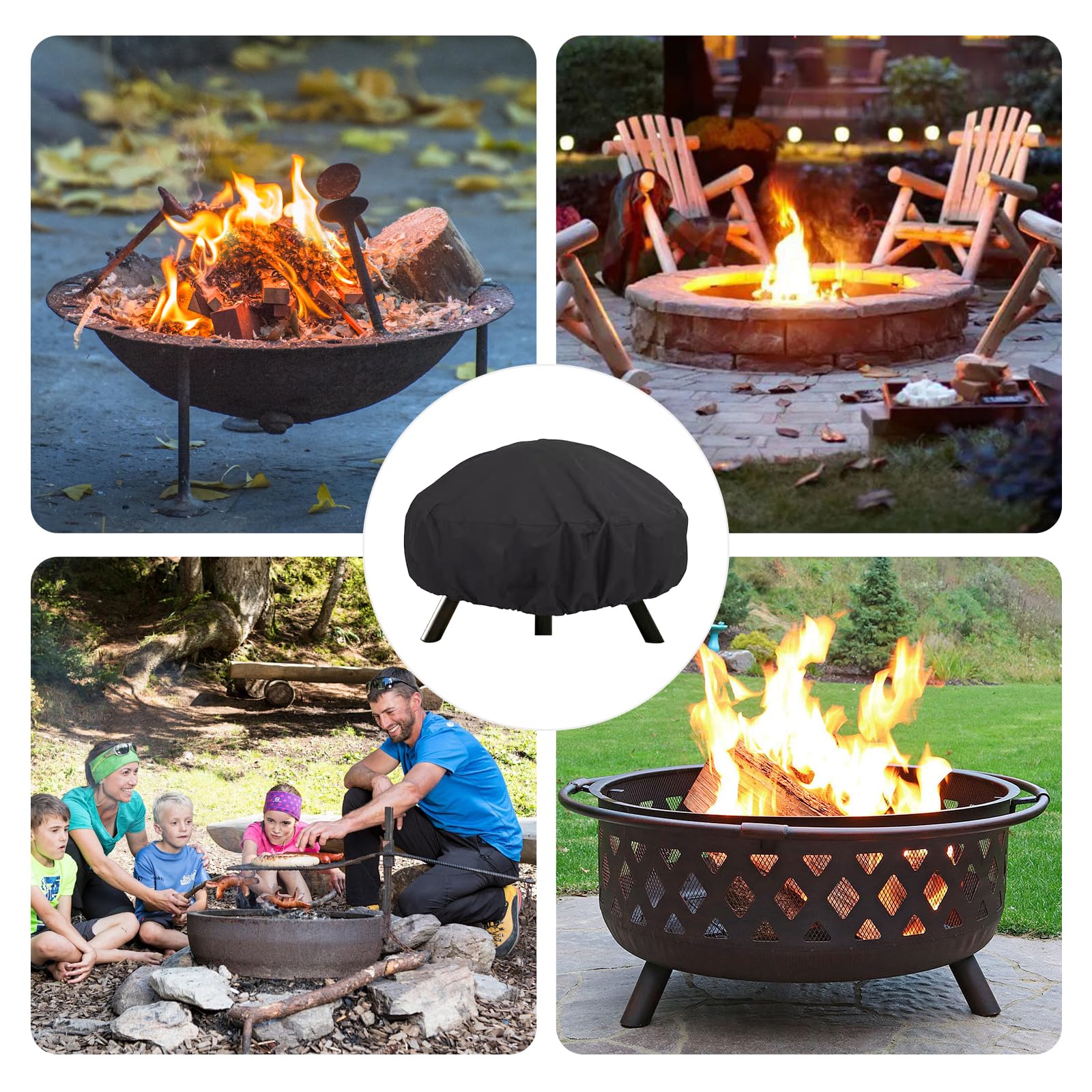 92X51cm 420D Cubierta Redonda para Brasero Impermeable, Funda Barbacoa Redonda, Cubierta para Fogatas Hoguera Brasero, Funda Protectora para Hoguera de Jardín BBQ Exterior, Tela Oxford (92X51cm)