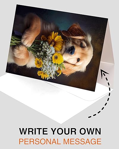 Miniatura 5 de Golden Retriever - Tarjeta de felicitación para todas las ocasiones, perro con flores de perros únicos, colección Party Delights, grande, 5 x 7