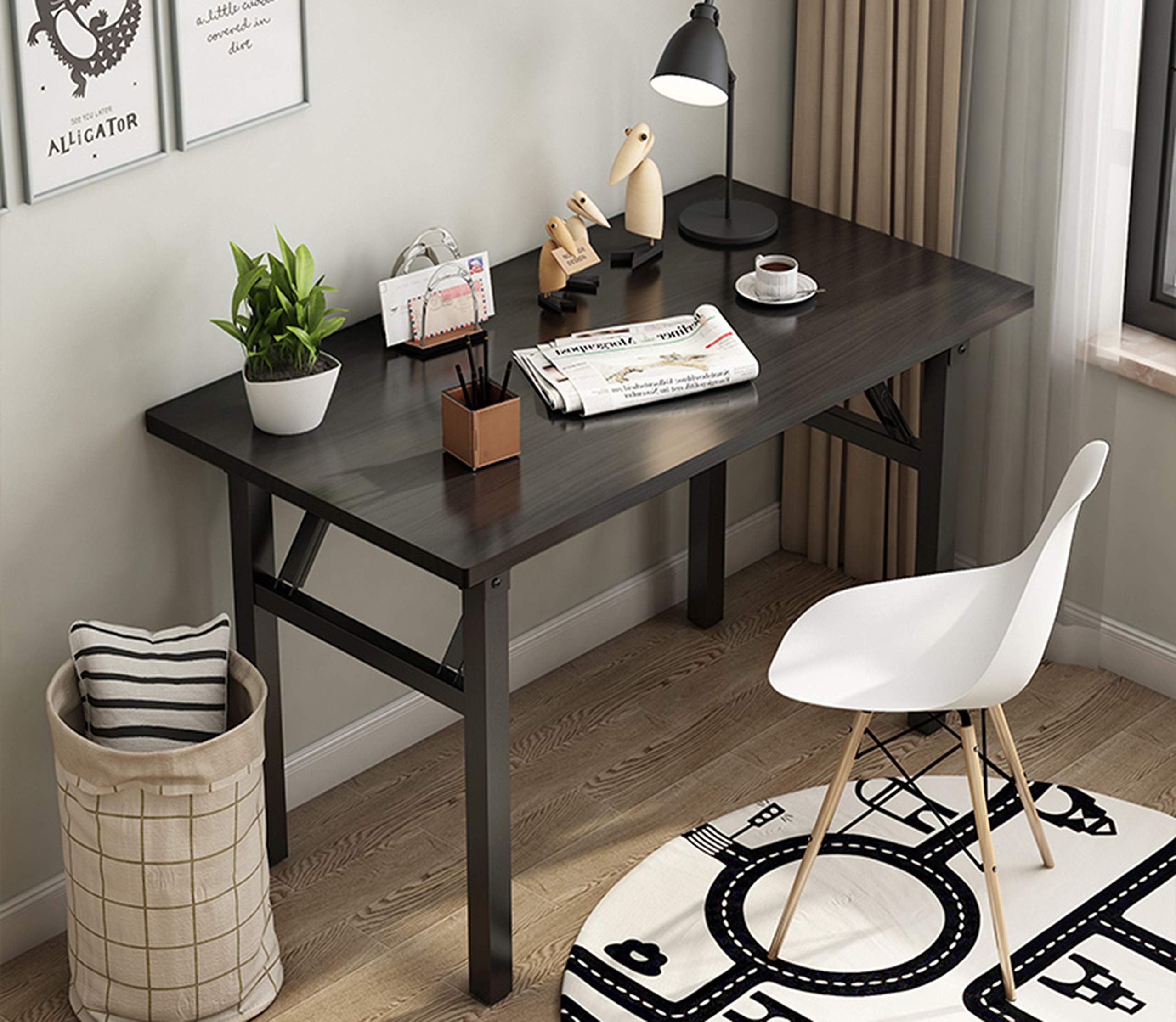 39” Folding Commercial Table Training Table Folding Computer Desk Workstation Folding Laptop Table,Home Office Desk, No Assembly Needed,Rustin Brown