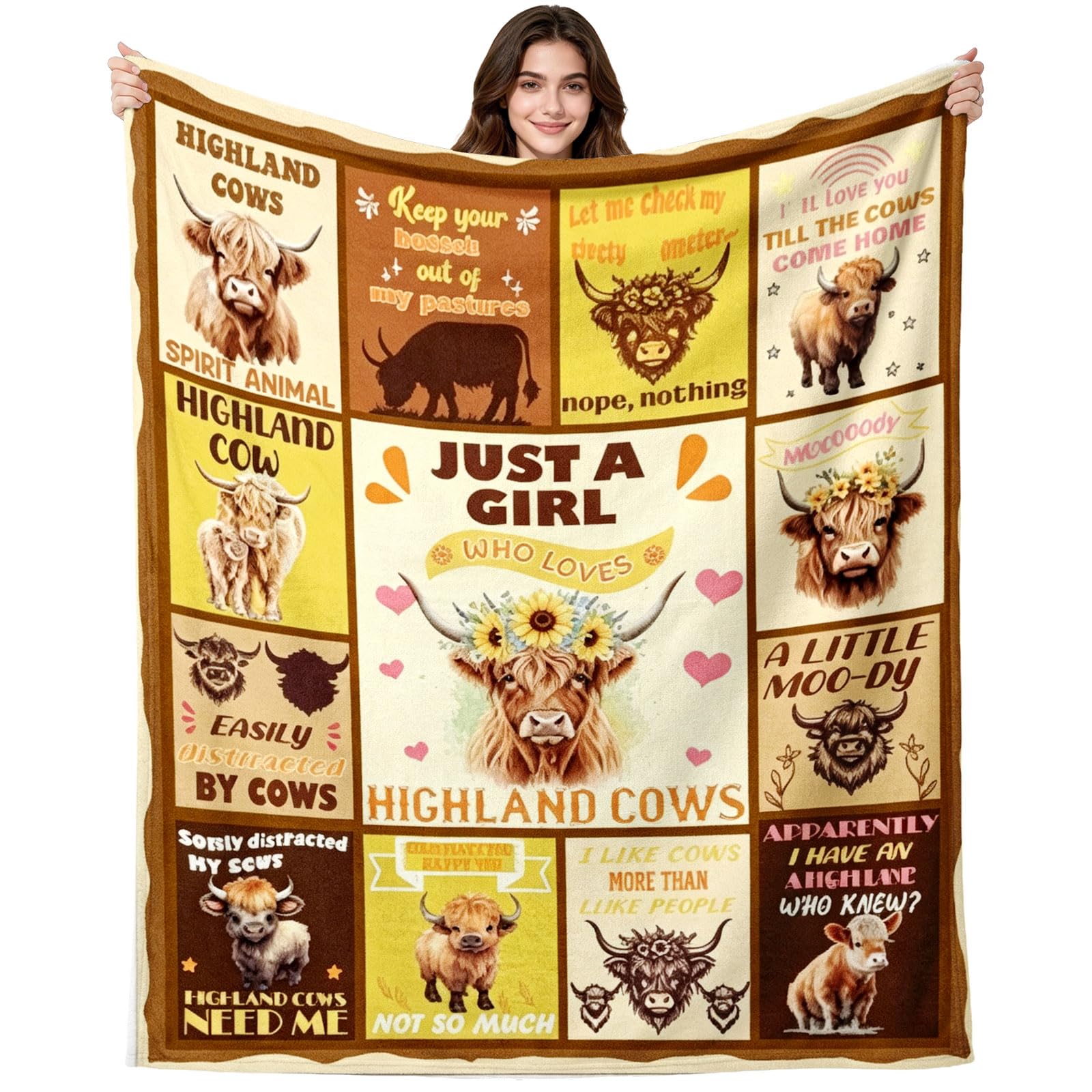 Highlandcows Gift Blanket, 40" x 50" Highland Cow Gifts, Soft Flannel High Cattle Throw Blanket, Just A Girl Who Loves Highland Cows Blankets for Girls Women Girlfriend Nature and Animal Lovers
