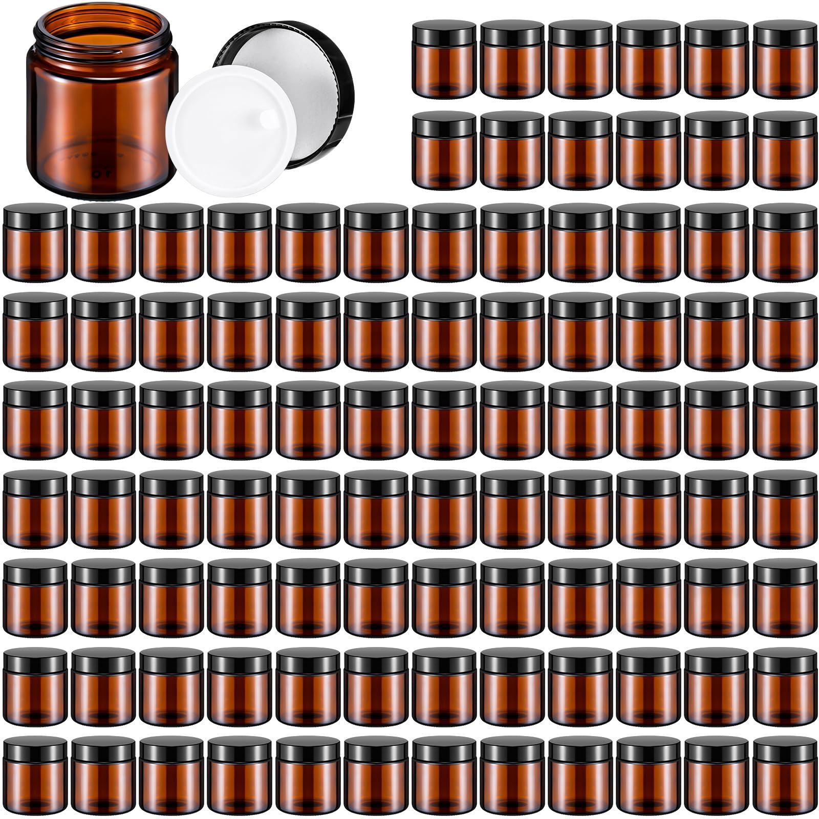 Norme 120 Pcs 4 oz Glass Jars with Lids Cosmetic Jars, Black, Amber