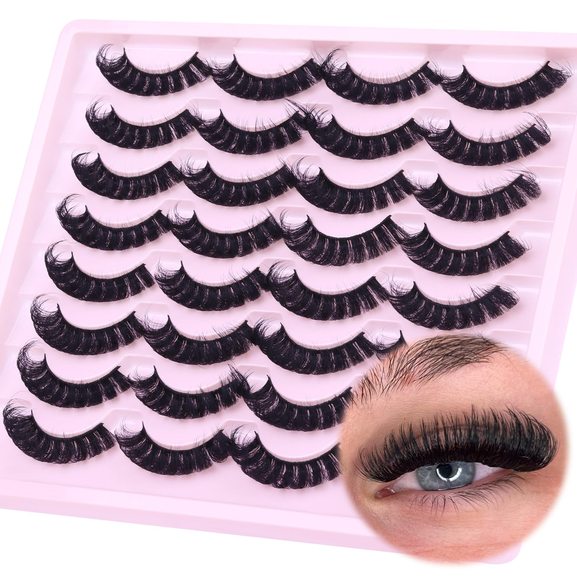 Russian Strip Lashes Natural Look False Eyelashes Fluffy D Curl Strip Eyelashes Wispy Thick Volume Fake Eye Lashes Cat Eye 16 Pairs ALICROWN