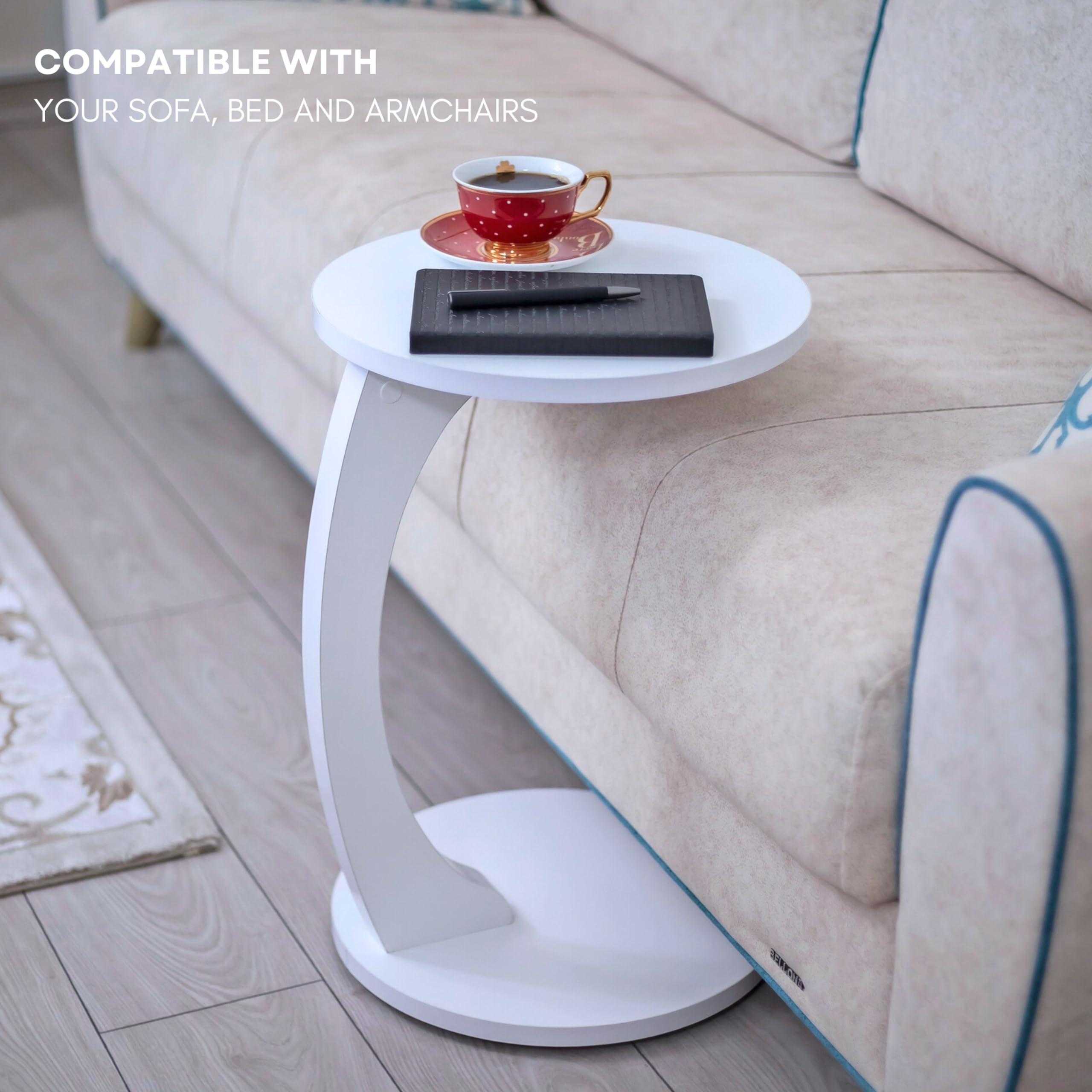C-tafel bijzettafel, in hoogte verstelbare salontafel, 360° draaibare tv- tafel, salontafels die onder de salontafel schuiven for de woonkamer, slaapkamer en kleine ruimtes(Black