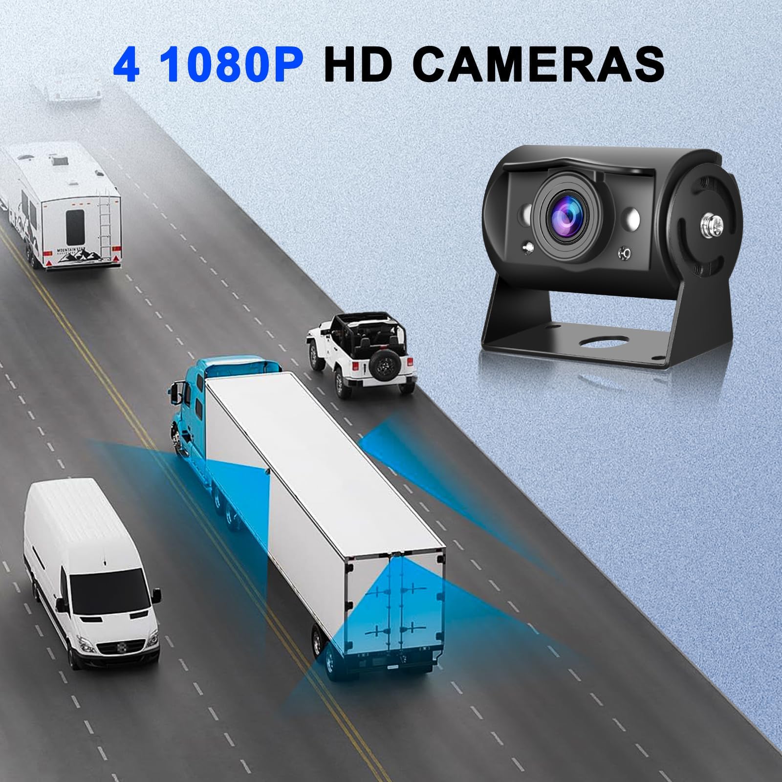 Telecamera Retromarcia per Auto 1080P con Monitor 4 Divisi da 9 Pollici, supporto 4 Telecamere DVR/IP68/Visione Notturna per Camion, Camper, Rimorchio, con Cavi da 2x10 M E 2x20 M