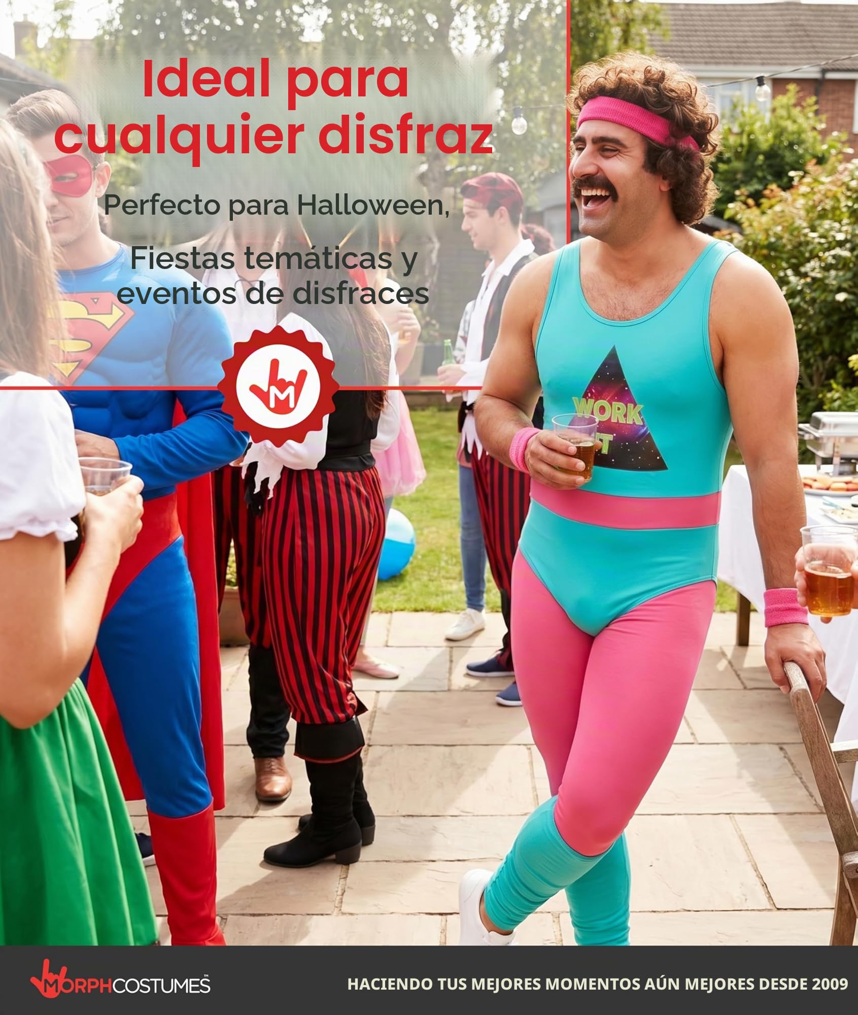 Fun Shack Disfraz Aerobic Años 80 Adulto,Disfraces Años 80 Adulto, Despedida Soltero, Disfraz Hombre Carnaval