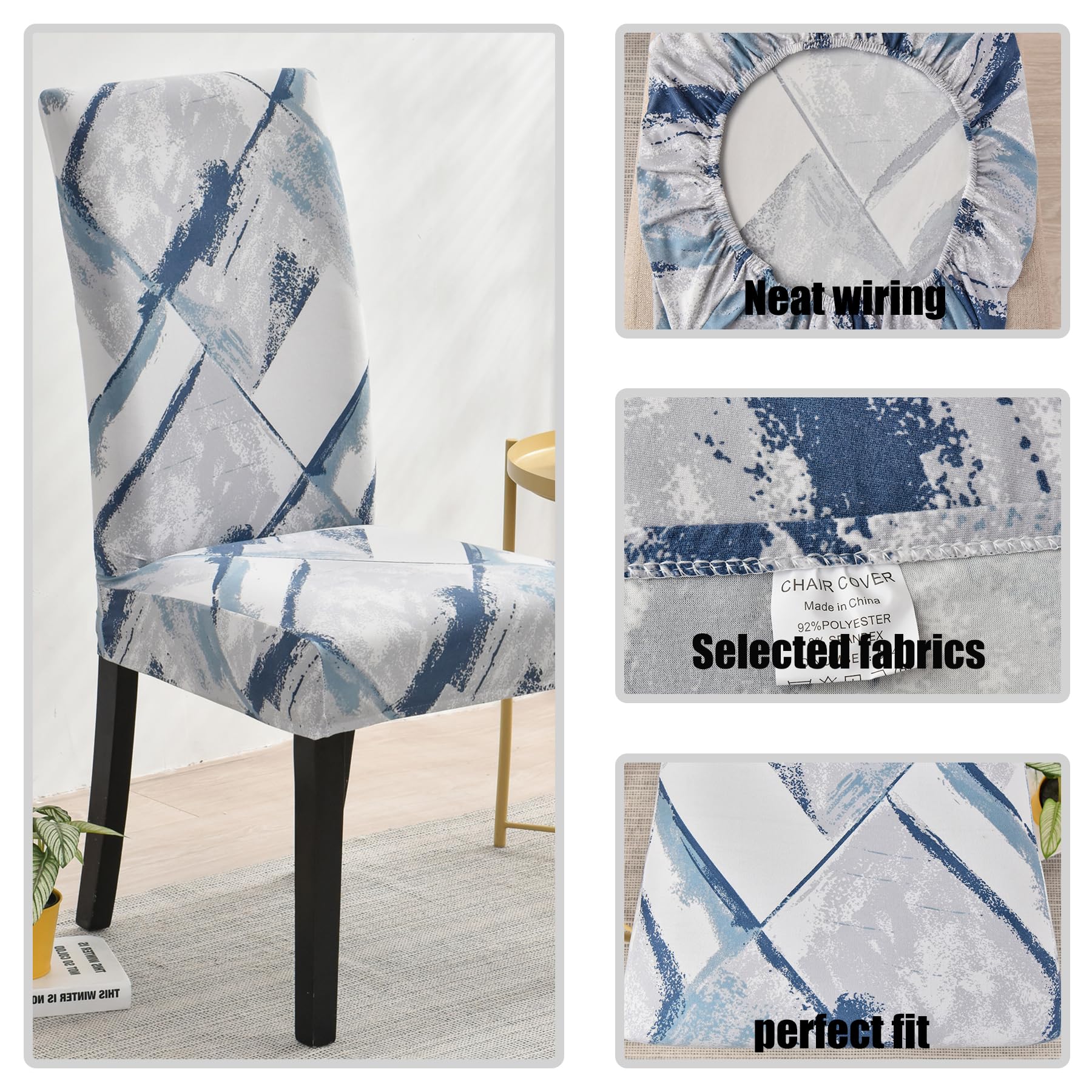 HZDHCLH Chair Covers Set of 4/6 Stretch Modern Chair Slipcovers for Dining Room Kitchen Wedding Party Washable Chair Protector(4pcs,Blue simple) - Image 2