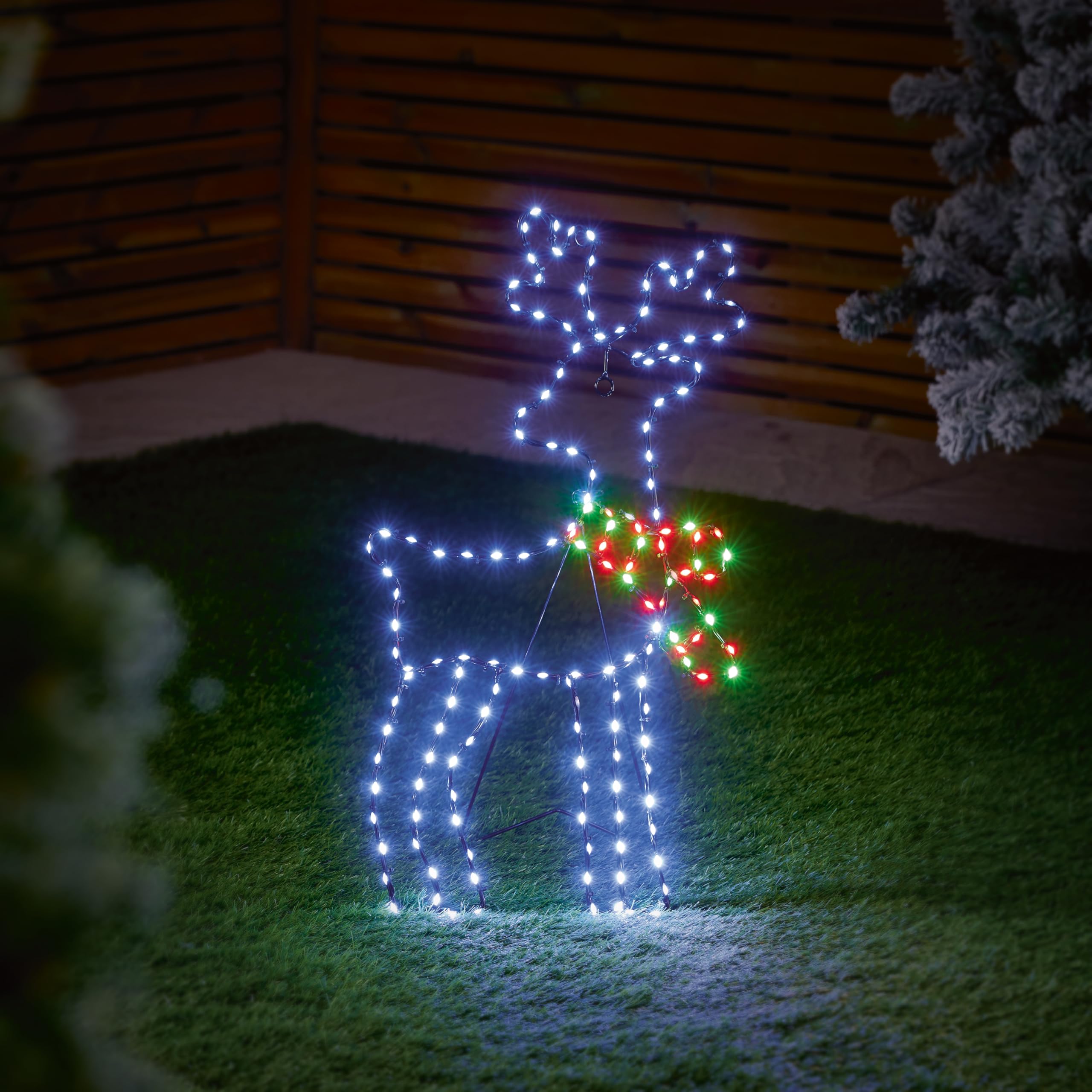 Premier 60 x 33cm Twinkling LED Reindeer Decoration – Flexibrights Outdoor and Indoor Christmas Light with 164 White and Red Green LEDs