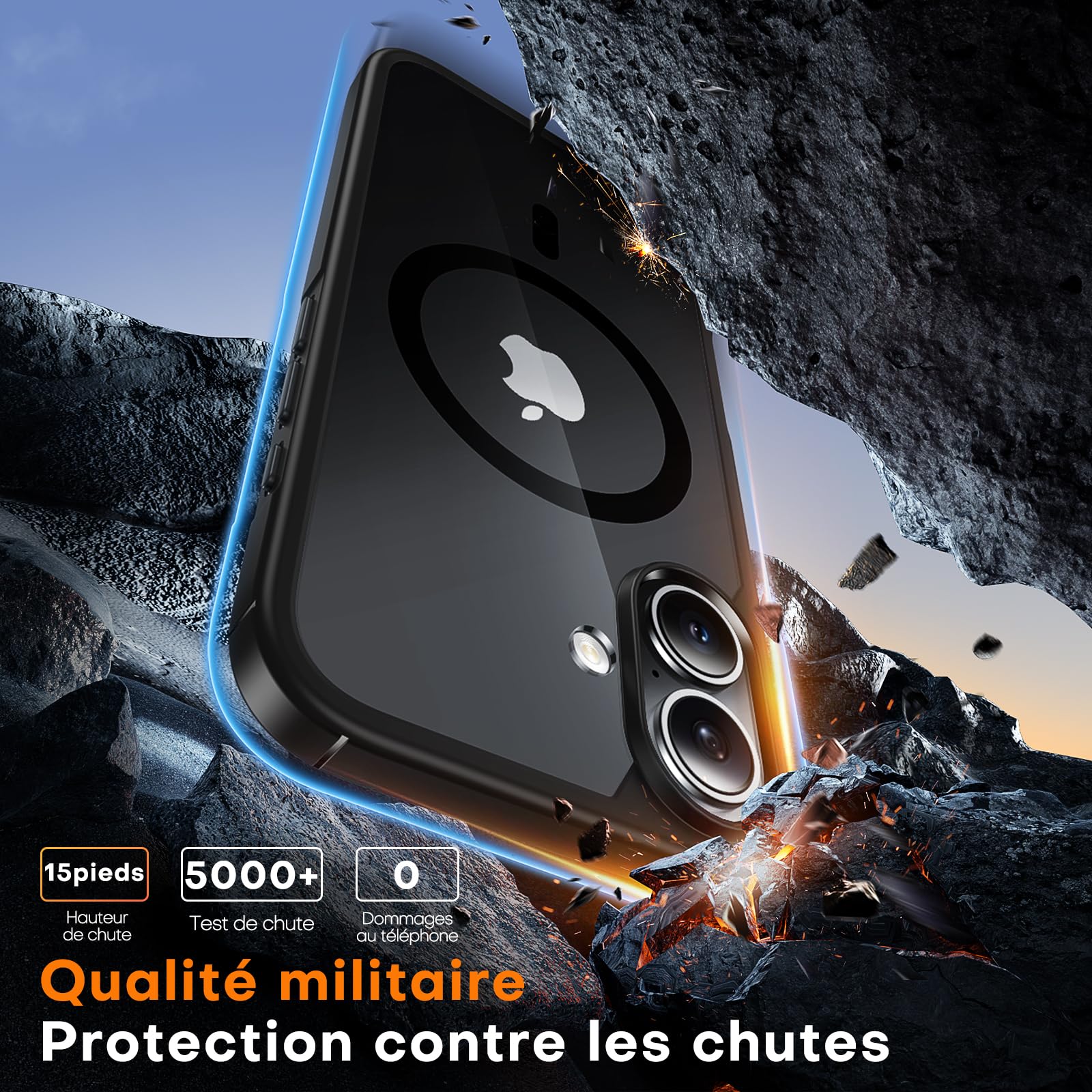 TAURI Coque Magnétique pour iPhone 16 Plus avec Bouton de Capture de Contrôle de Caméra, Compatible avec MagSafe [Protection Militaire][Anti-Jaunissement] -Coque Mince 6,7 Pouces-Noir
