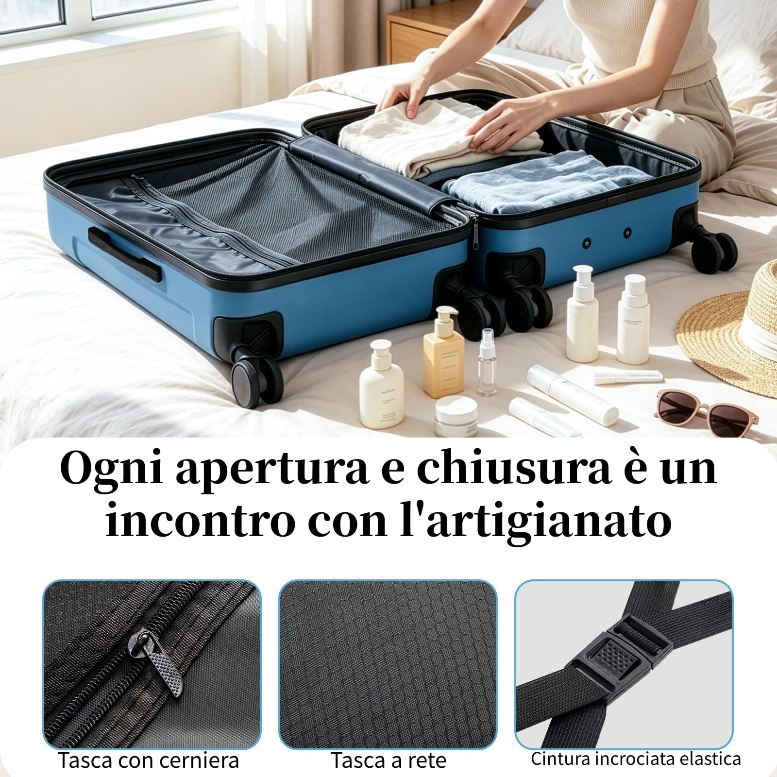 LEADZM Set di Valigie Rigide 4 Pezzi con Beauty Case (Blu marine)