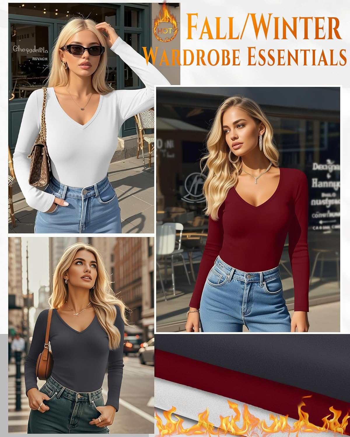 5 Pack Women's Thermal Long Sleeve Shirts Fleece Lined V Neck Tops Slim Fit Base Layer Underwear Cold Weather - Image 2