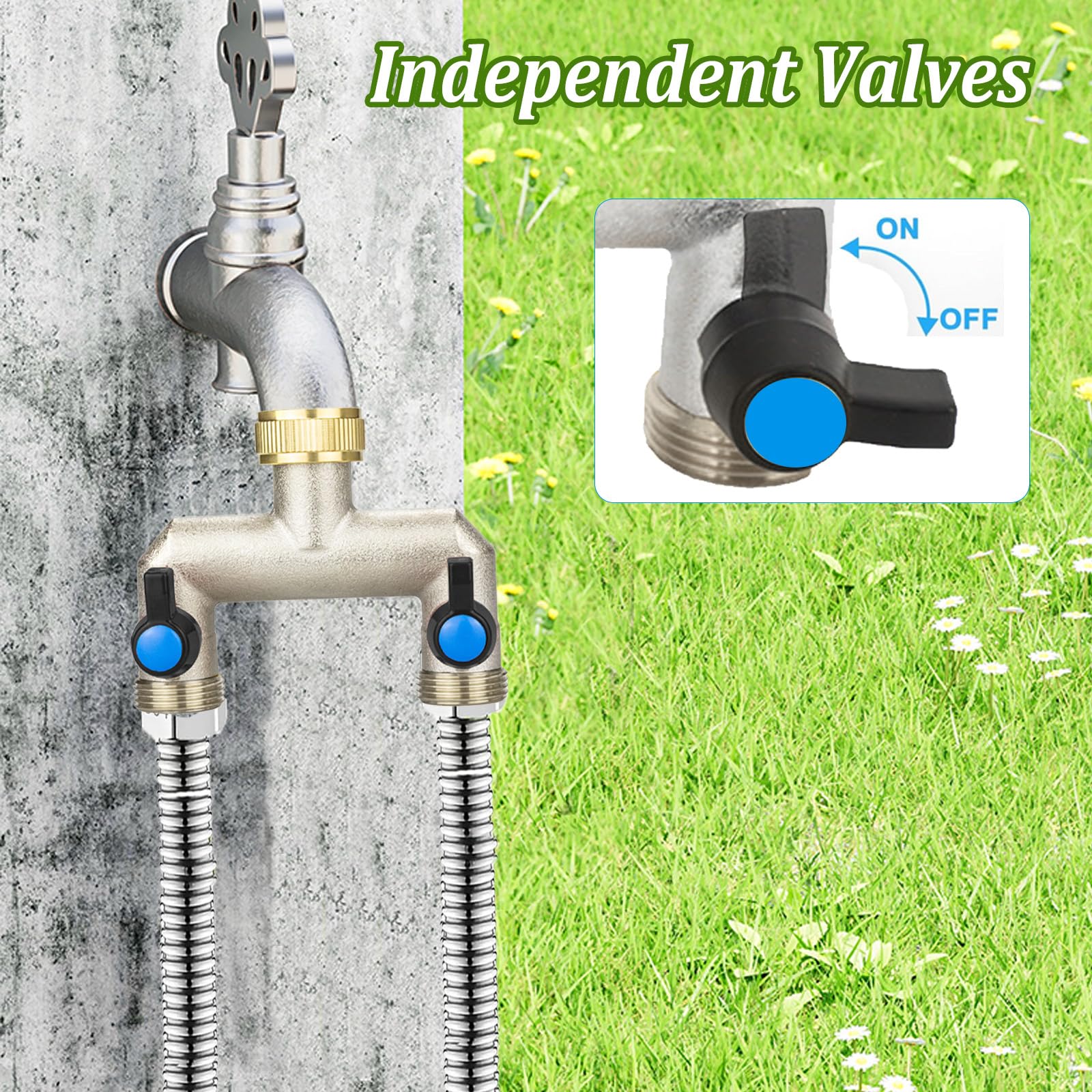 Distributore Acqua Rubinetto a 2 Vie, Sdoppiatore Rubinetto Giardino, Distributore a 2 Vie 3/4 Pollice con 2 Valvole a Sfera Separate, 3/4" Distributore a 2 Vie per Rubinetto Giardino Ottone (2 Vie)
