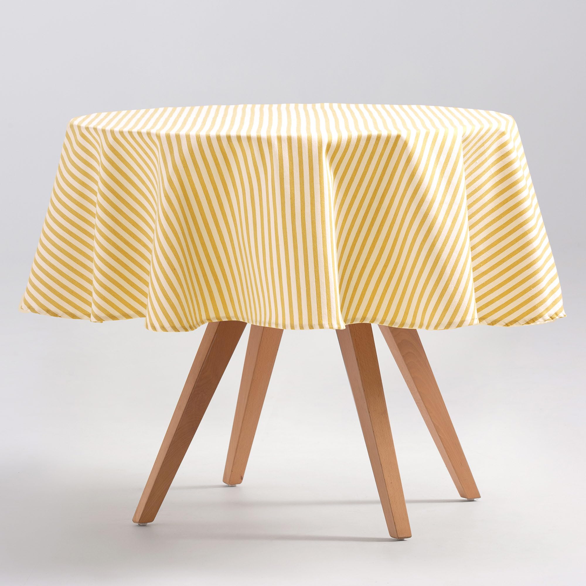 GAMUSI Stain-Resistant Round Tablecloth Cotton Fabric Waterproof Stripes Yellow, 155x155 cm — image 1