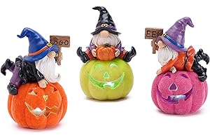Set of 3 Halloween Gnomes with Pumpkin Decor, Resin Cute Gnomes Statues for Home Decor