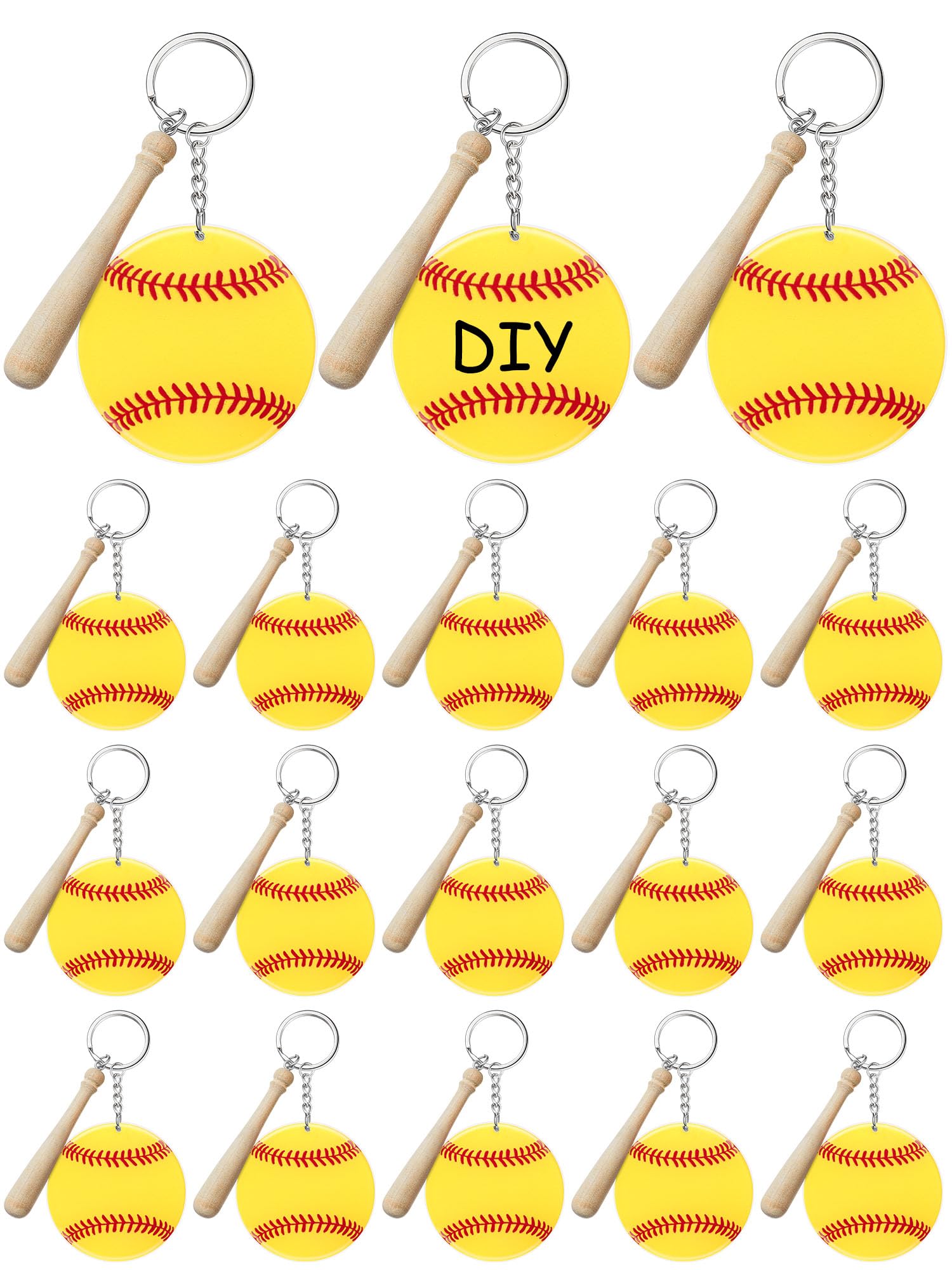 Taiyin 18 Set Large Size Baseball Softball Acrylic Keychain Bulk for Sublimation Vinyl Sticker DIY Christmas Tree Ornaments